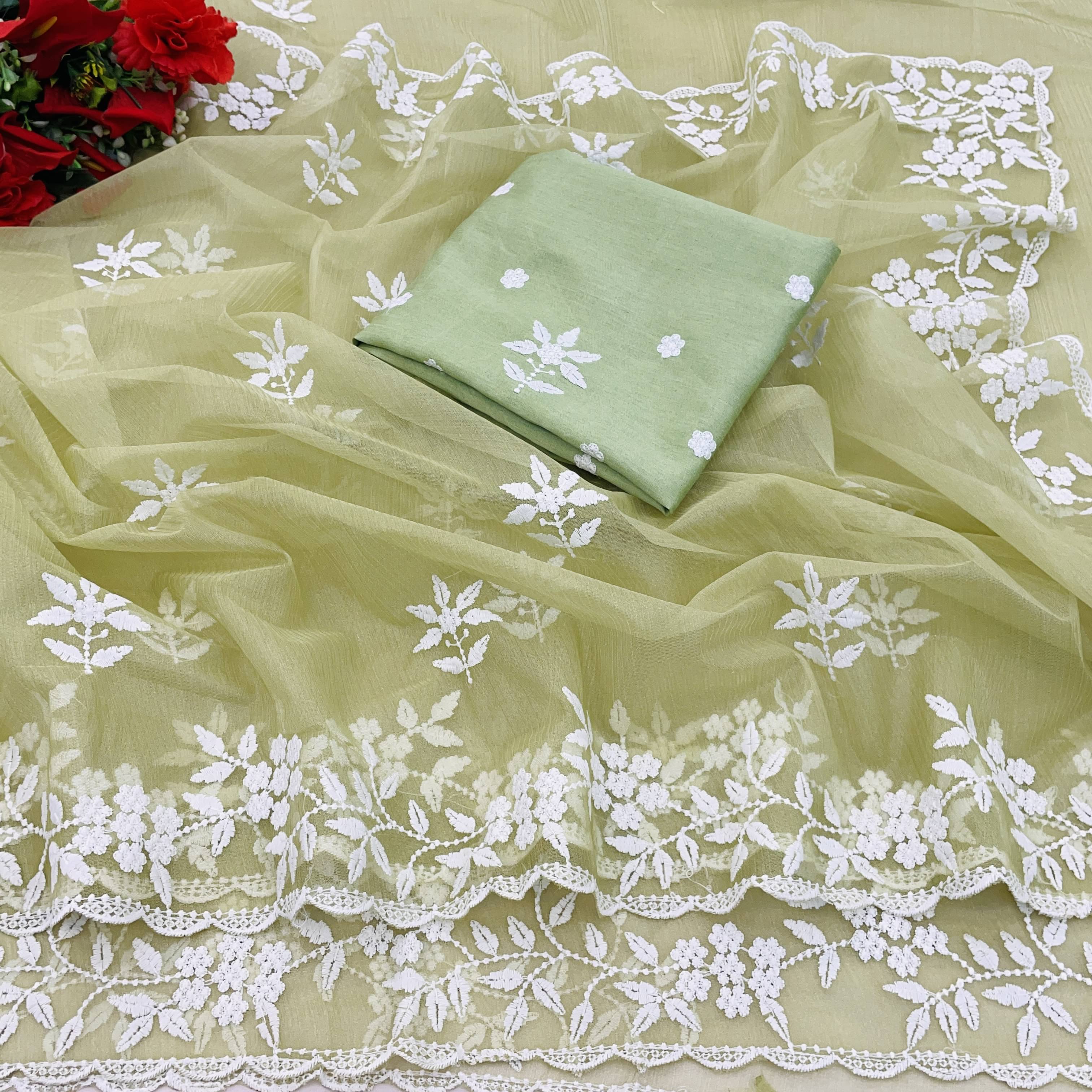 JIRA Lycra Printed Saree With Unstitched Blouse Piece ( Olive ) JIRA Lycra Printed Saree With Unstitched Blouse Piece ( Olive )
