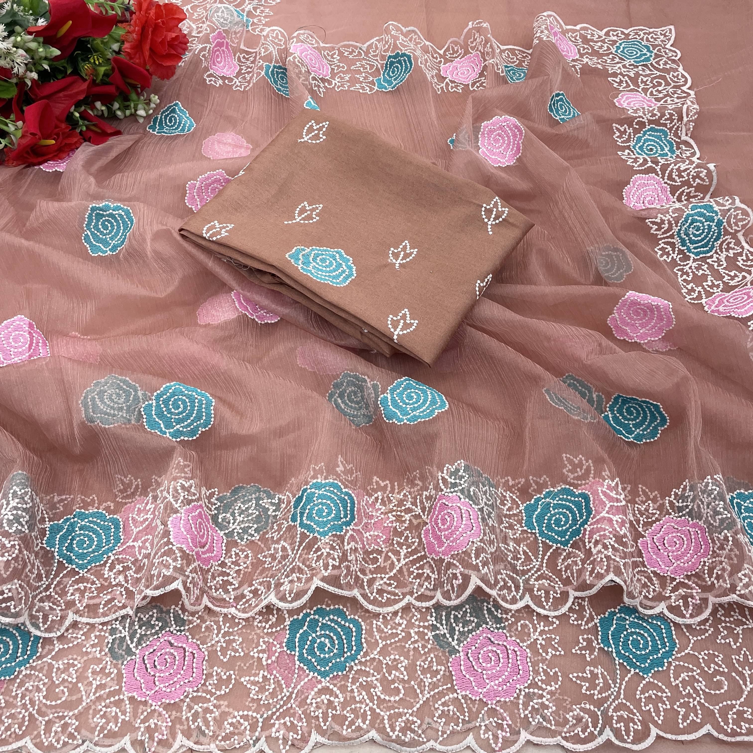 JIRA Lycra Printed Saree With Unstitched Blouse Piece ( Peach ) JIRA Lycra Printed Saree With Unstitched Blouse Piece ( Peach )
