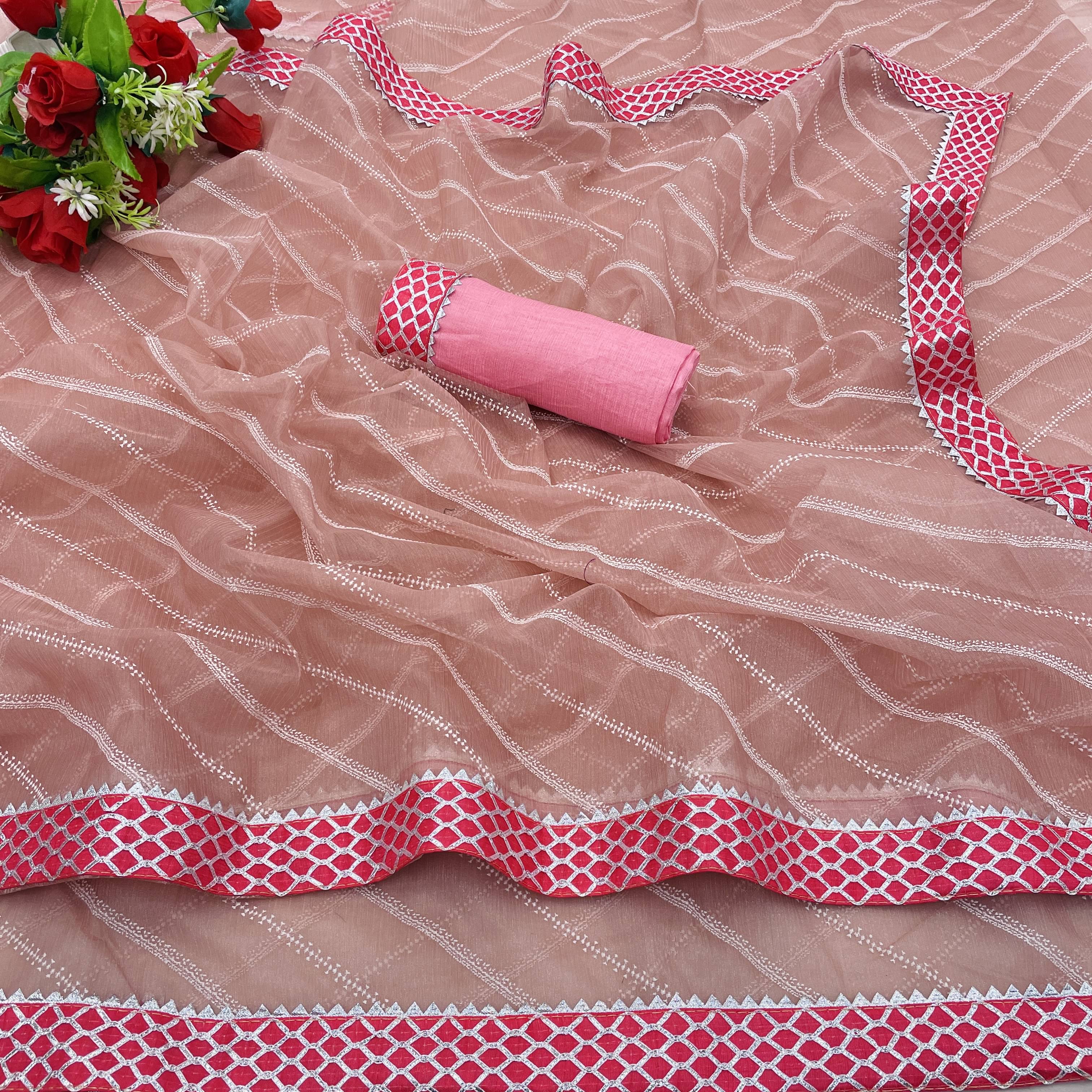 JIRA Lycra Printed Saree With Unstitched Blouse Piece ( Peach ) JIRA Lycra Printed Saree With Unstitched Blouse Piece ( Peach )