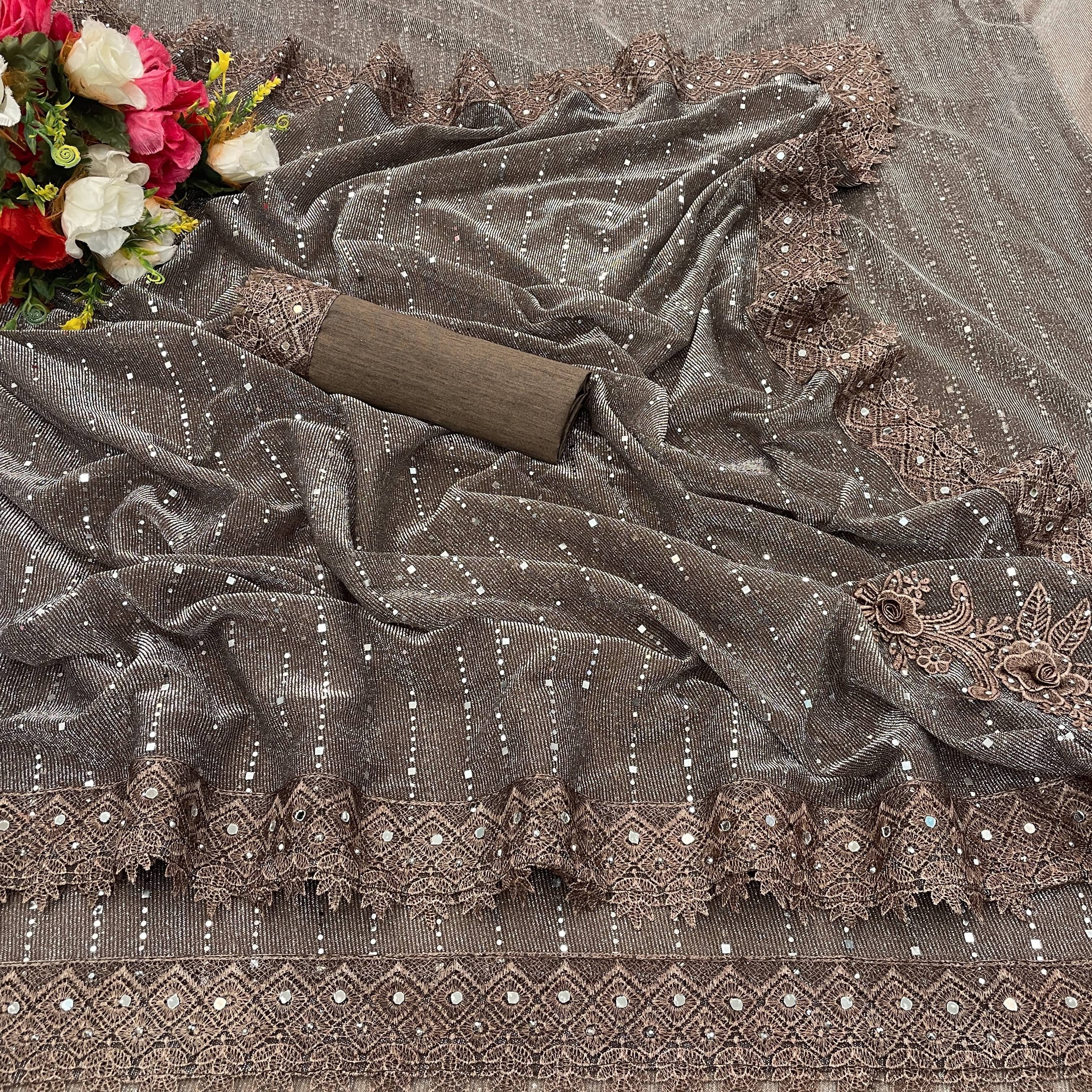 JIRA Lycra Printed Saree With Unstitched Blouse Piece ( Brown ) JIRA Lycra Printed Saree With Unstitched Blouse Piece ( Brown )