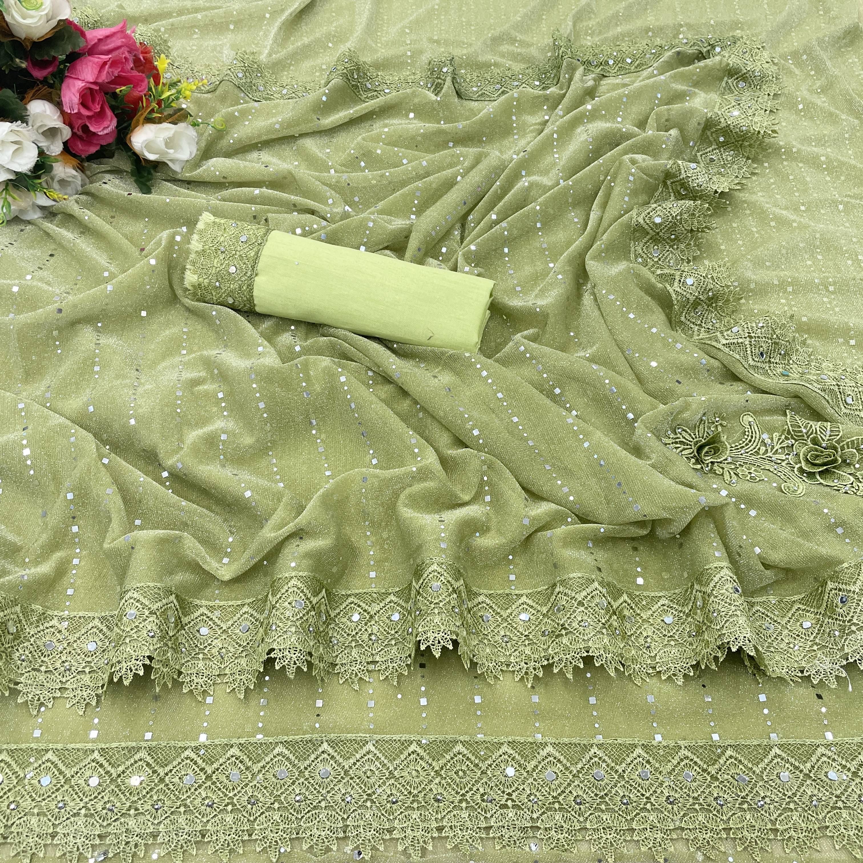 JIRA Lycra Printed Saree With Unstitched Blouse Piece ( Green ) JIRA Lycra Printed Saree With Unstitched Blouse Piece ( Green )