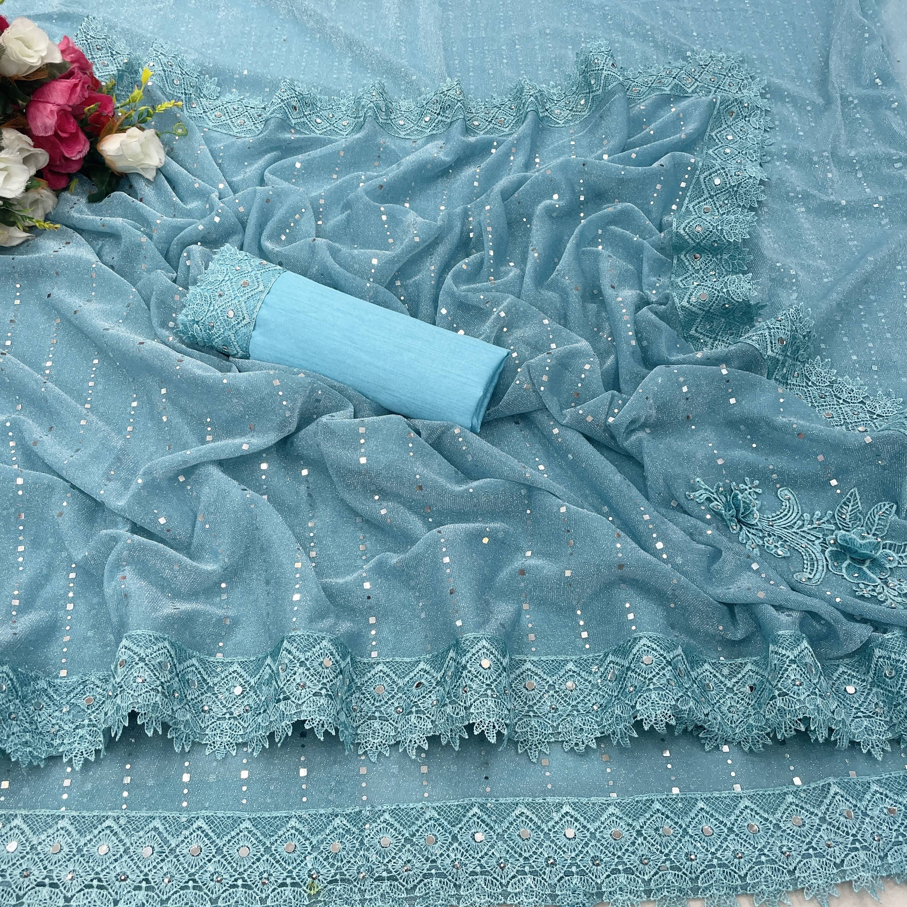 JIRA Lycra Printed Saree With Unstitched Blouse Piece ( Blue ) JIRA Lycra Printed Saree With Unstitched Blouse Piece ( Blue )