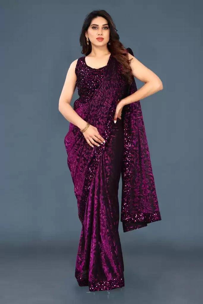 JIRA Lycra Printed Saree With Unstitched Blouse Piece ( Purple ) JIRA Lycra Printed Saree With Unstitched Blouse Piece ( Purple )