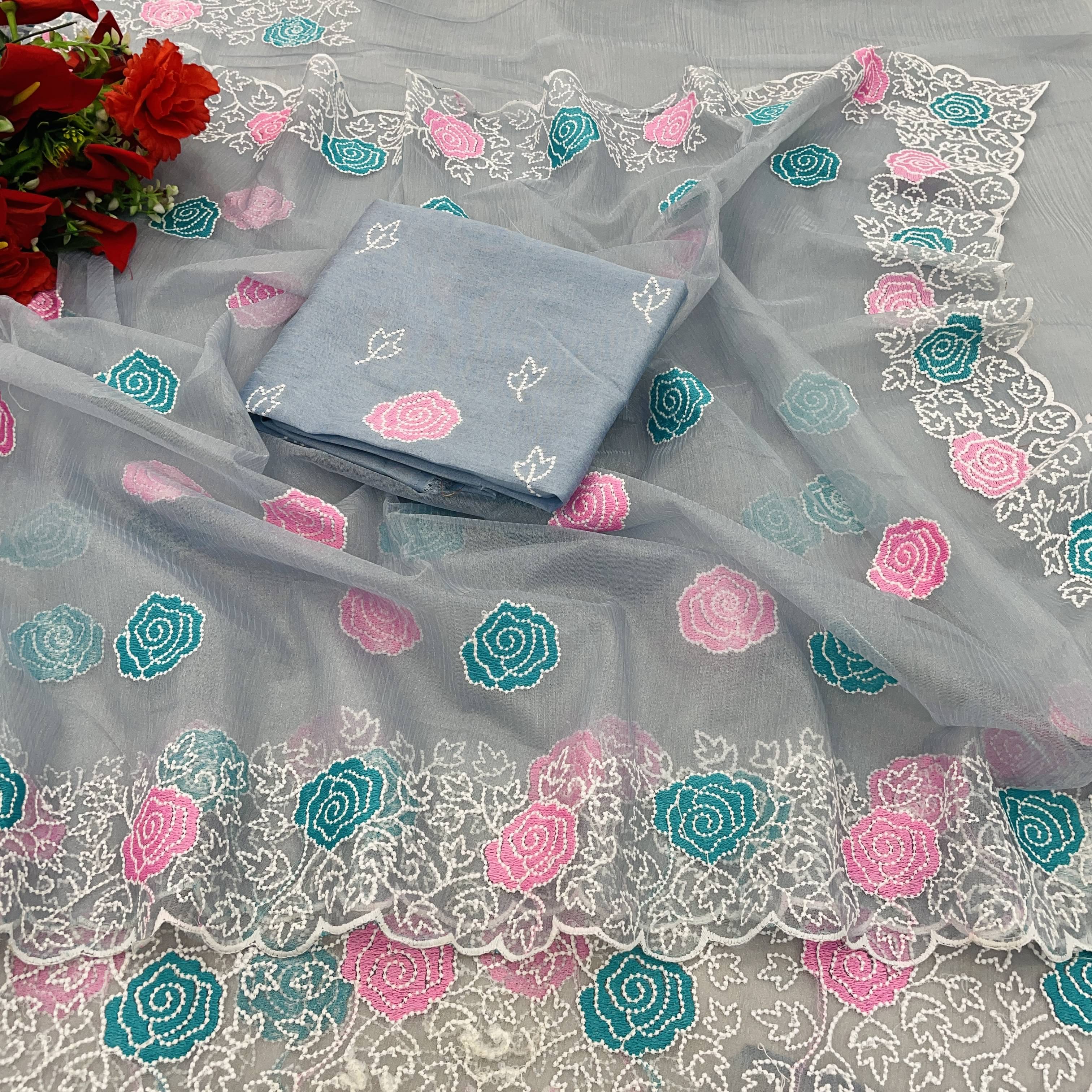 JIRA Lycra Printed Saree With Unstitched Blouse Piece ( Grey ) JIRA Lycra Printed Saree With Unstitched Blouse Piece ( Grey )