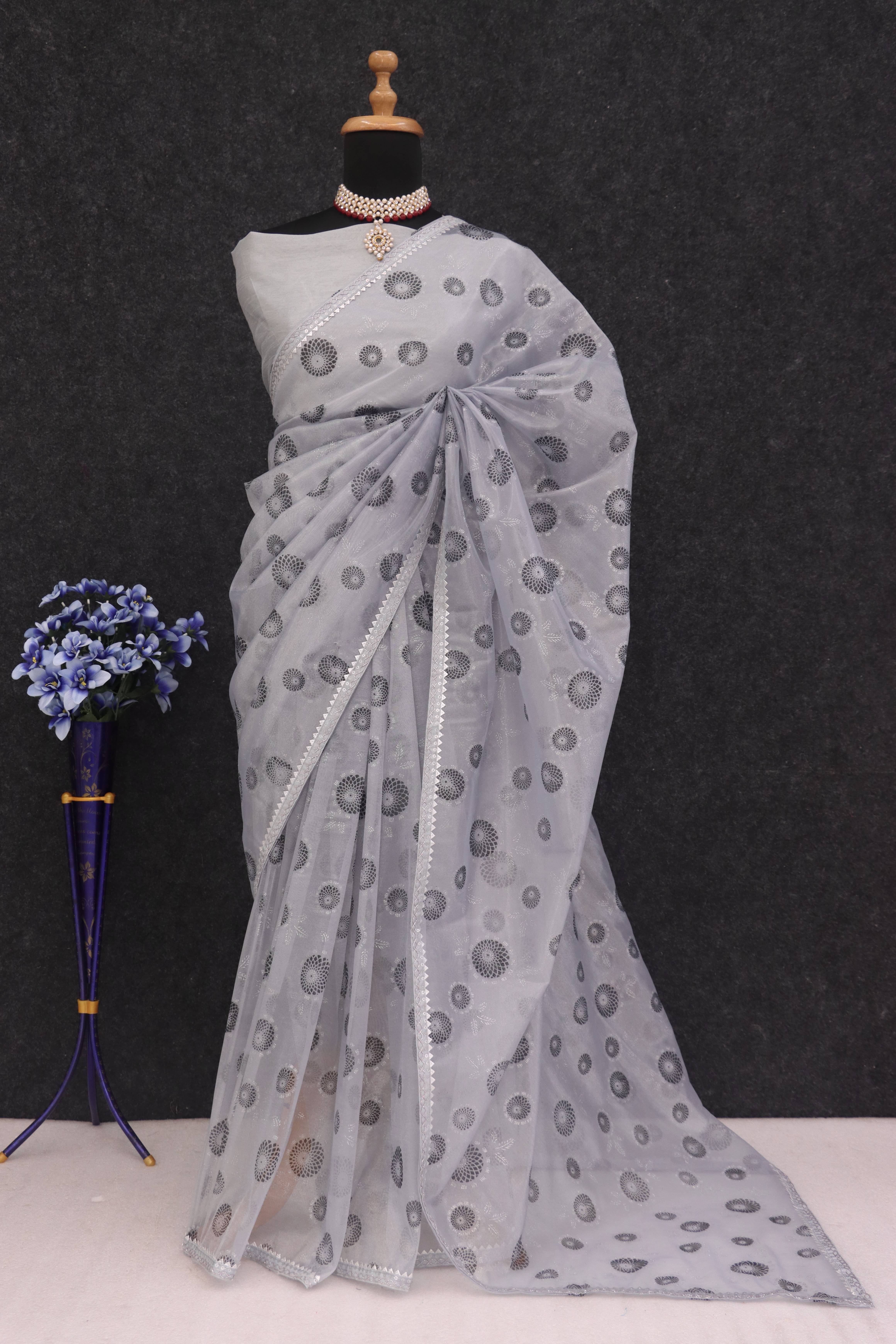 JIRA Net Dyed Saree With Unstitched Blouse Piece ( Grey ) JIRA Net Dyed Saree With Unstitched Blouse Piece ( Grey )
