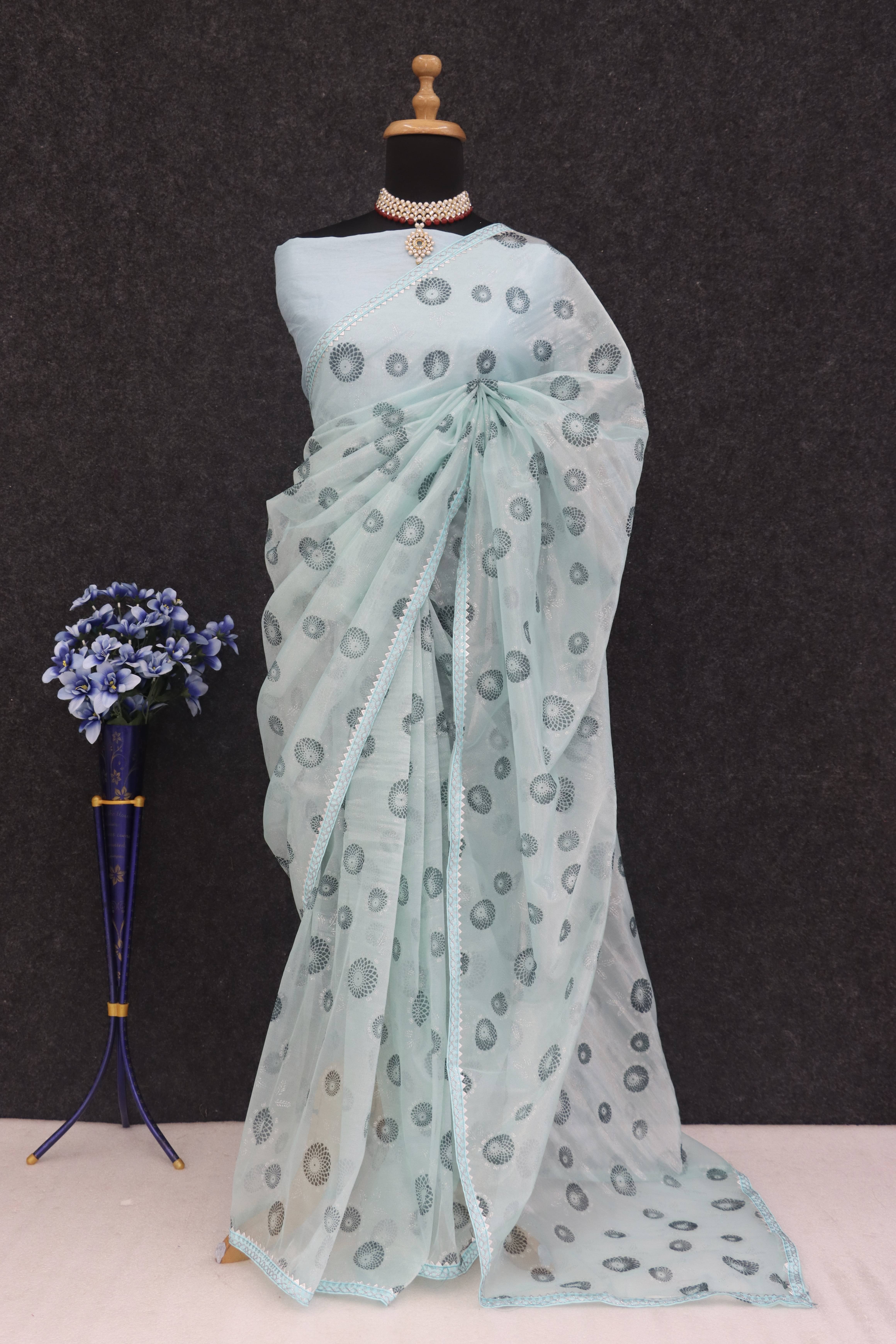 JIRA Net Dyed Saree With Unstitched Blouse Piece ( Blue ) JIRA Net Dyed Saree With Unstitched Blouse Piece ( Blue )