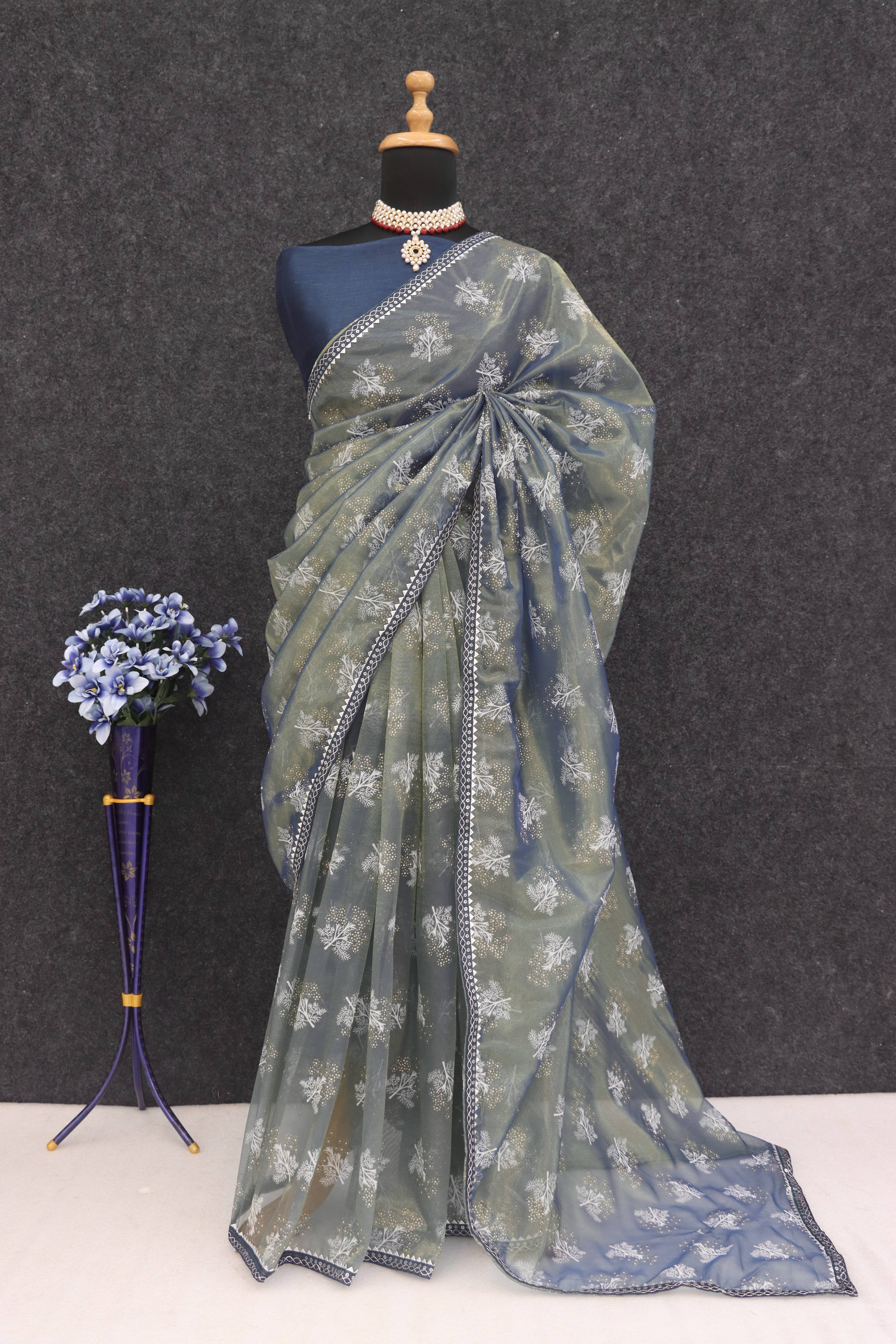 JIRA Net Dyed Saree With Unstitched Blouse Piece ( Blue ) JIRA Net Dyed Saree With Unstitched Blouse Piece ( Blue )