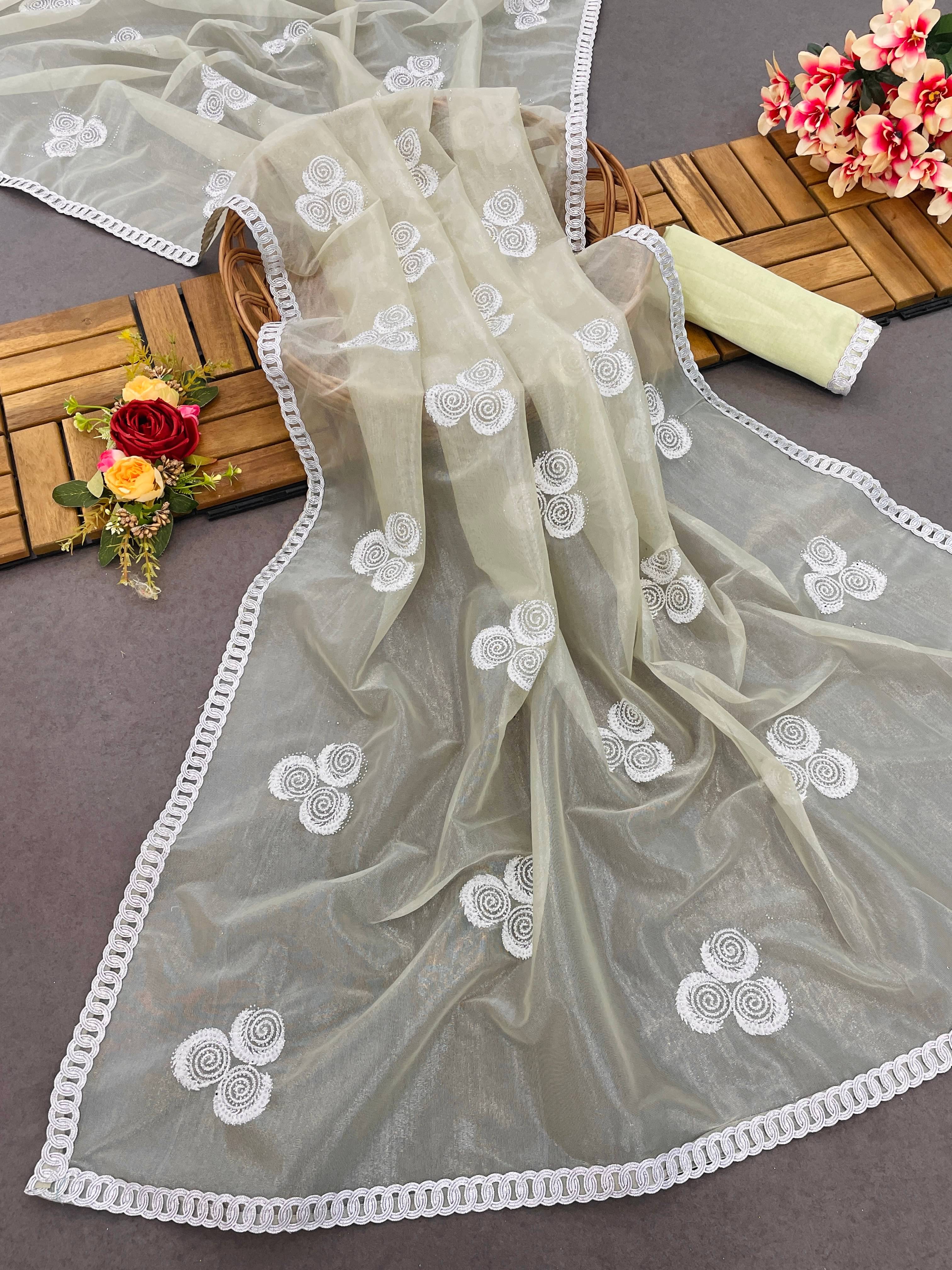     			JIRA Net Dyed Saree With Unstitched Blouse Piece ( Mint Green )