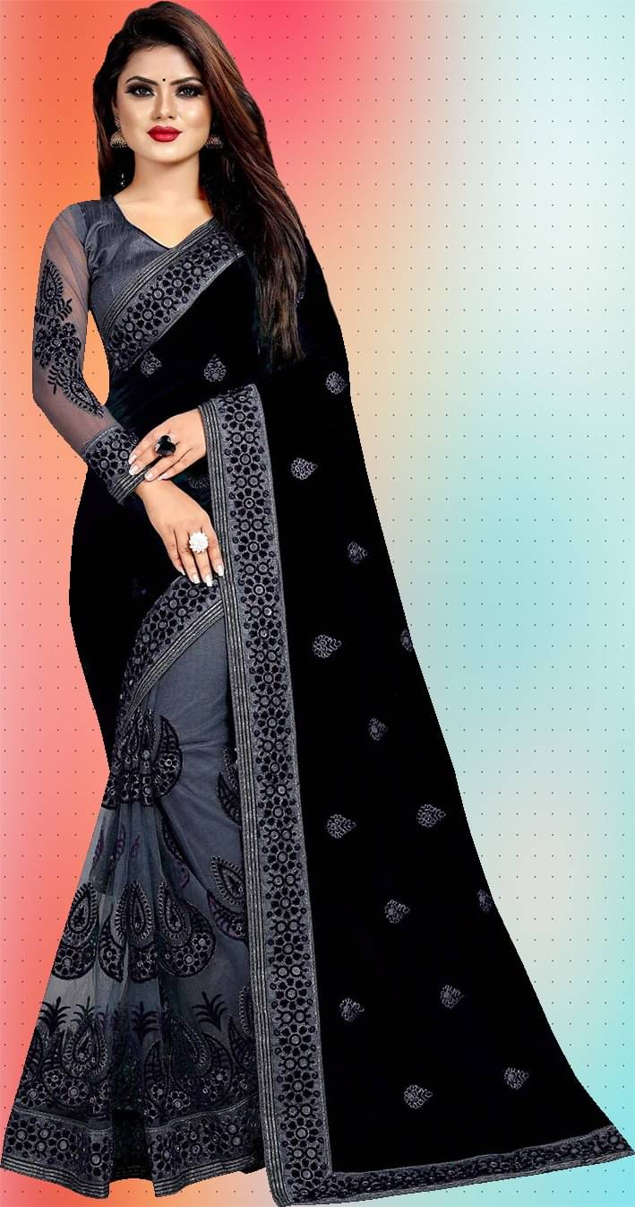 JIRA Net Woven Saree With Unstitched Blouse Piece ( Black ) JIRA Net Woven Saree With Unstitched Blouse Piece ( Black )