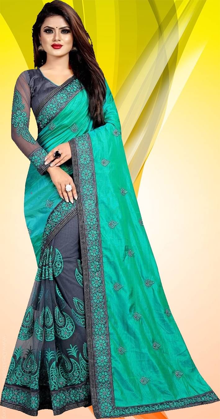     			JIRA Net Woven Saree With Unstitched Blouse Piece ( Green )