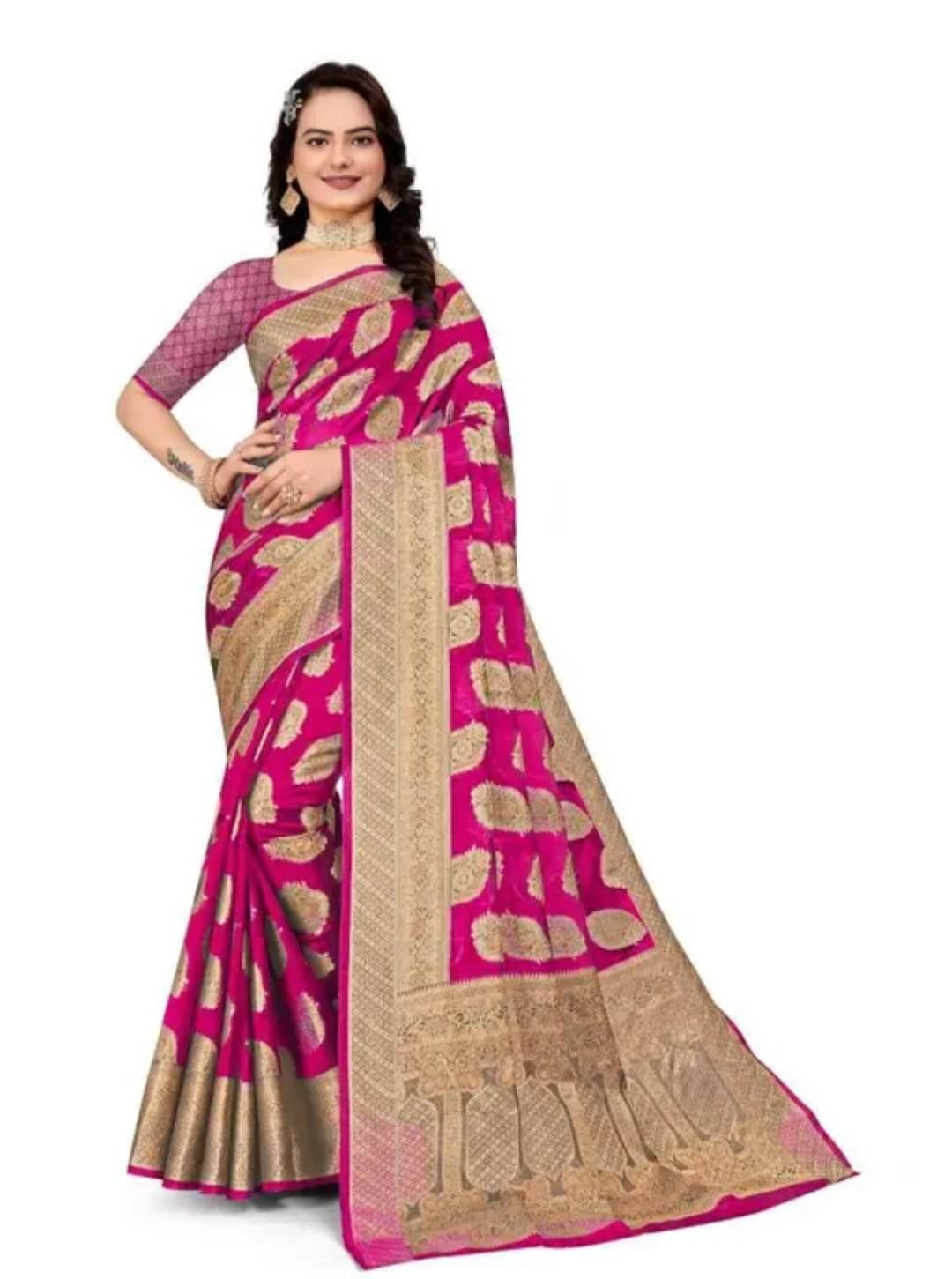    			JIRA Organza Embellished Saree With Unstitched Blouse Piece ( Pink )