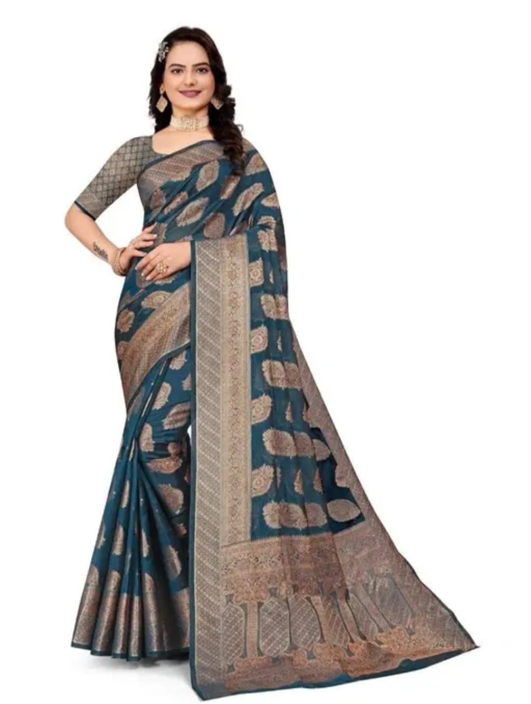 JIRA Organza Embellished Saree With Unstitched Blouse Piece ( Teal ) JIRA Organza Embellished Saree With Unstitched Blouse Piece ( Teal )