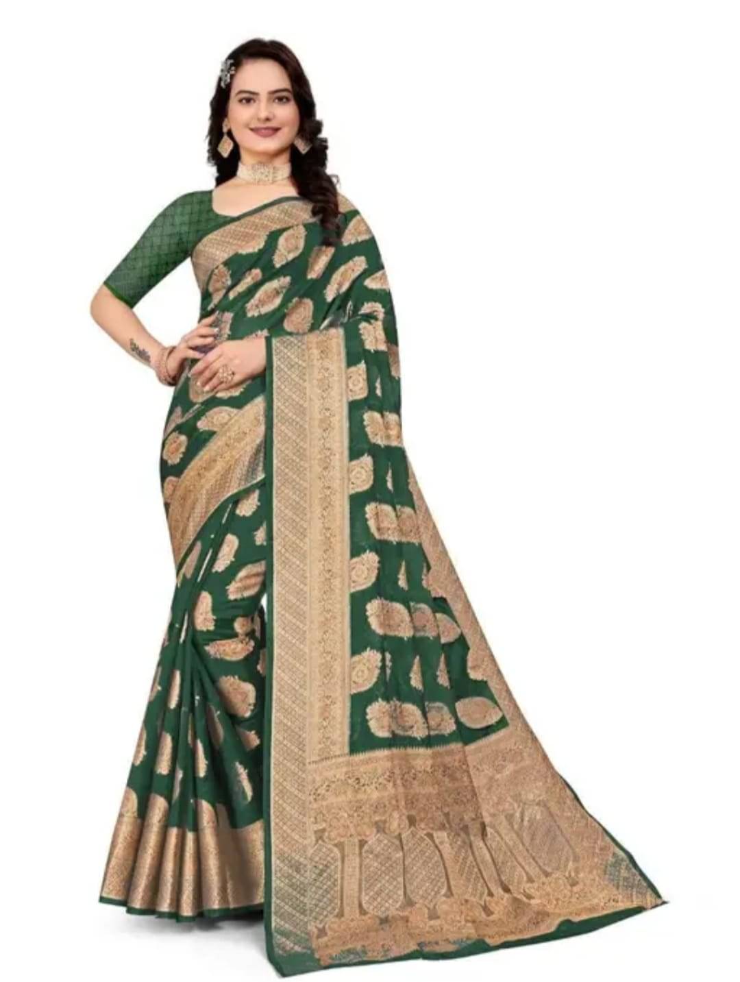     			JIRA Organza Embellished Saree With Unstitched Blouse Piece ( Green )