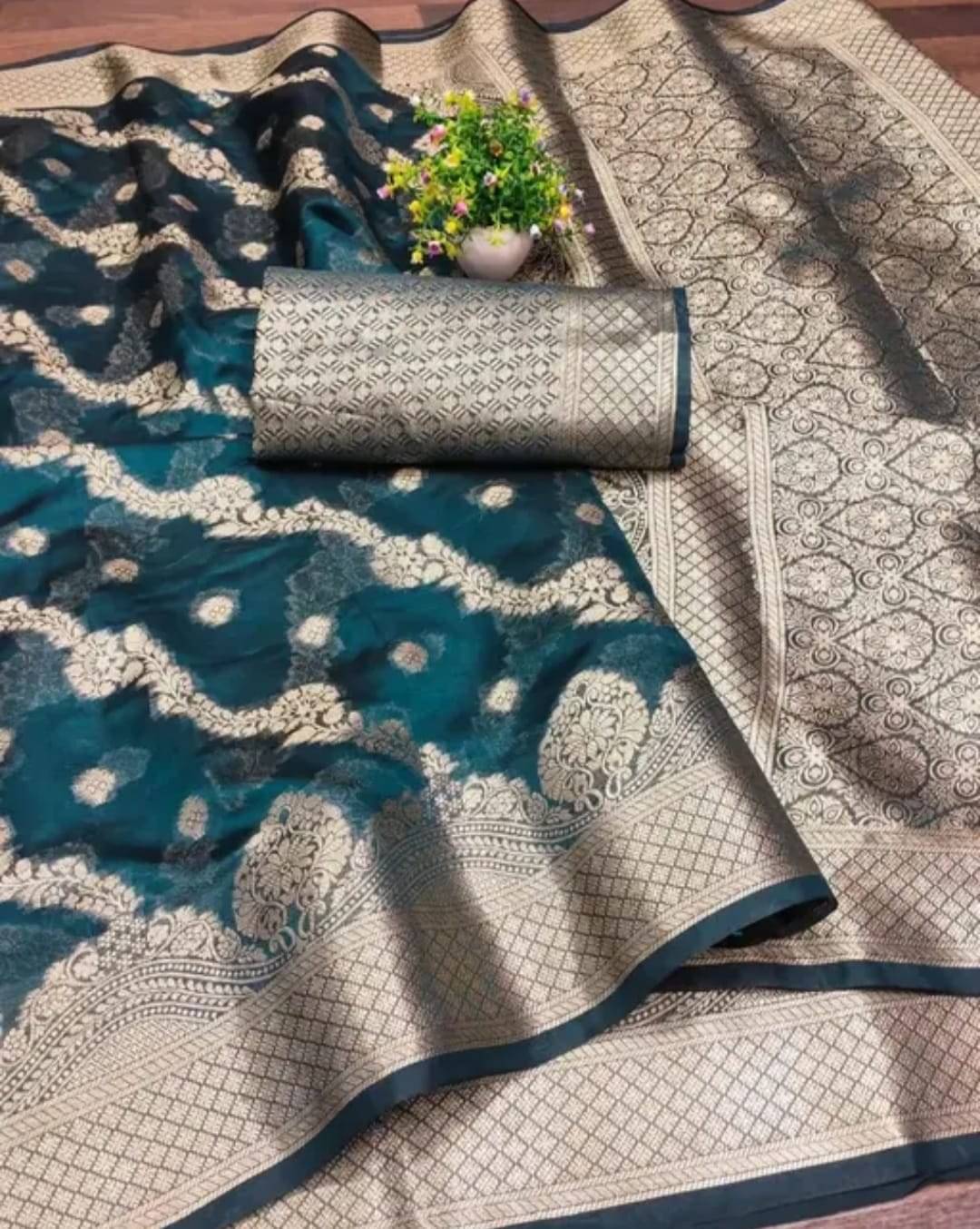 JIRA Organza Embellished Saree With Unstitched Blouse Piece ( Teal ) JIRA Organza Embellished Saree With Unstitched Blouse Piece ( Teal )