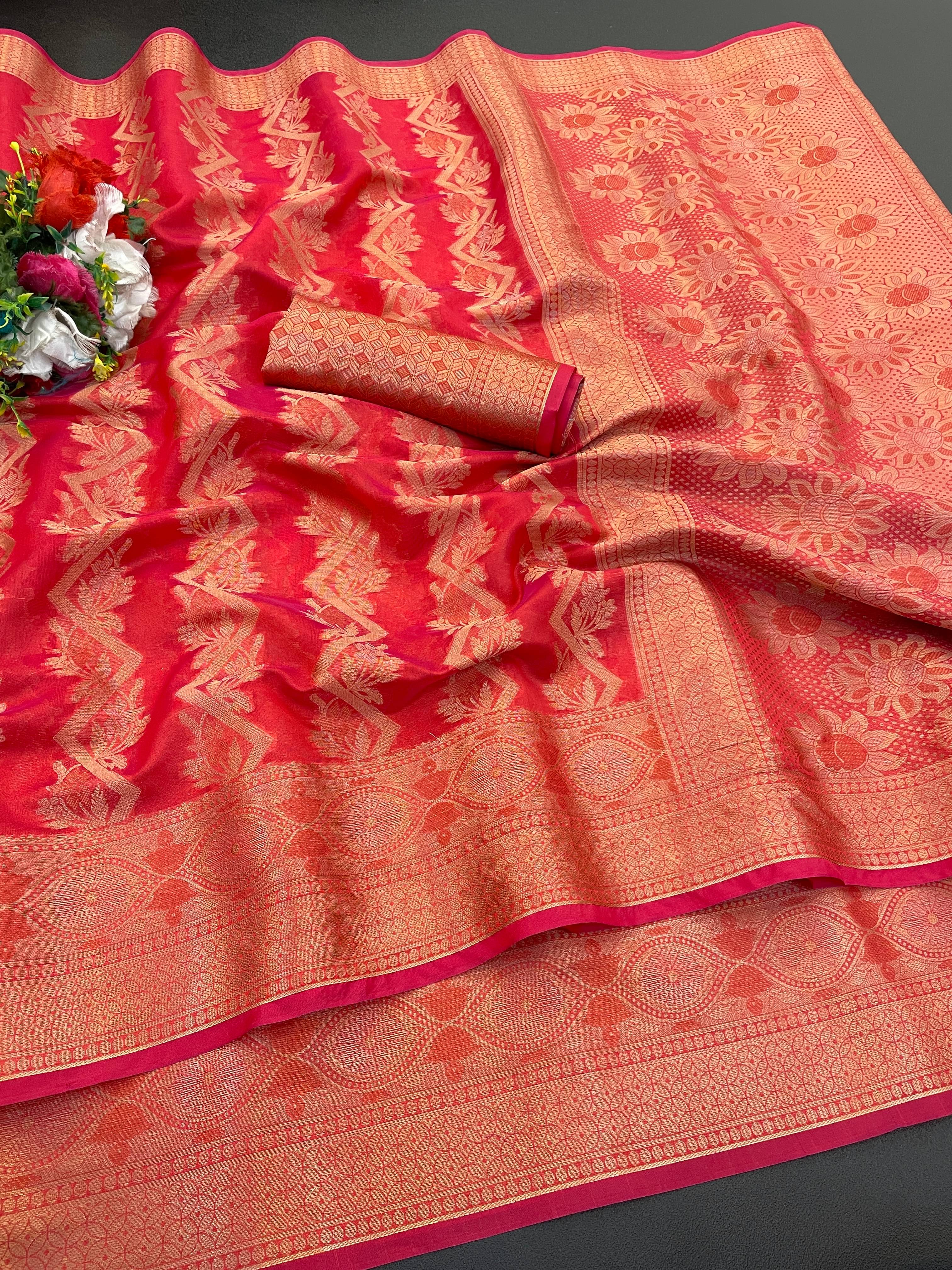 JIRA Organza Embellished Saree With Unstitched Blouse Piece ( Red ) JIRA Organza Embellished Saree With Unstitched Blouse Piece ( Red )