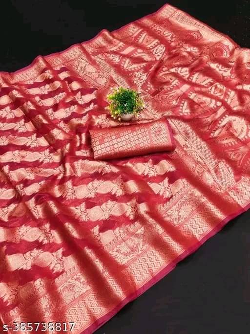     			JIRA Organza Embellished Saree With Unstitched Blouse Piece ( Red )