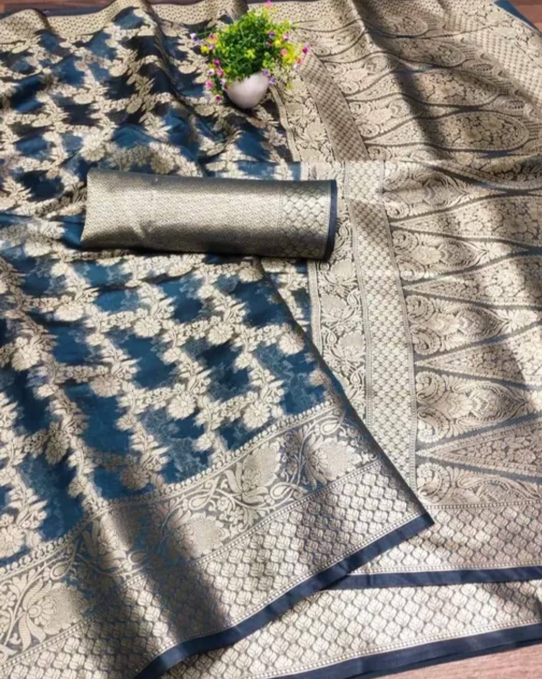 JIRA Organza Embellished Saree With Unstitched Blouse Piece ( Teal ) JIRA Organza Embellished Saree With Unstitched Blouse Piece ( Teal )