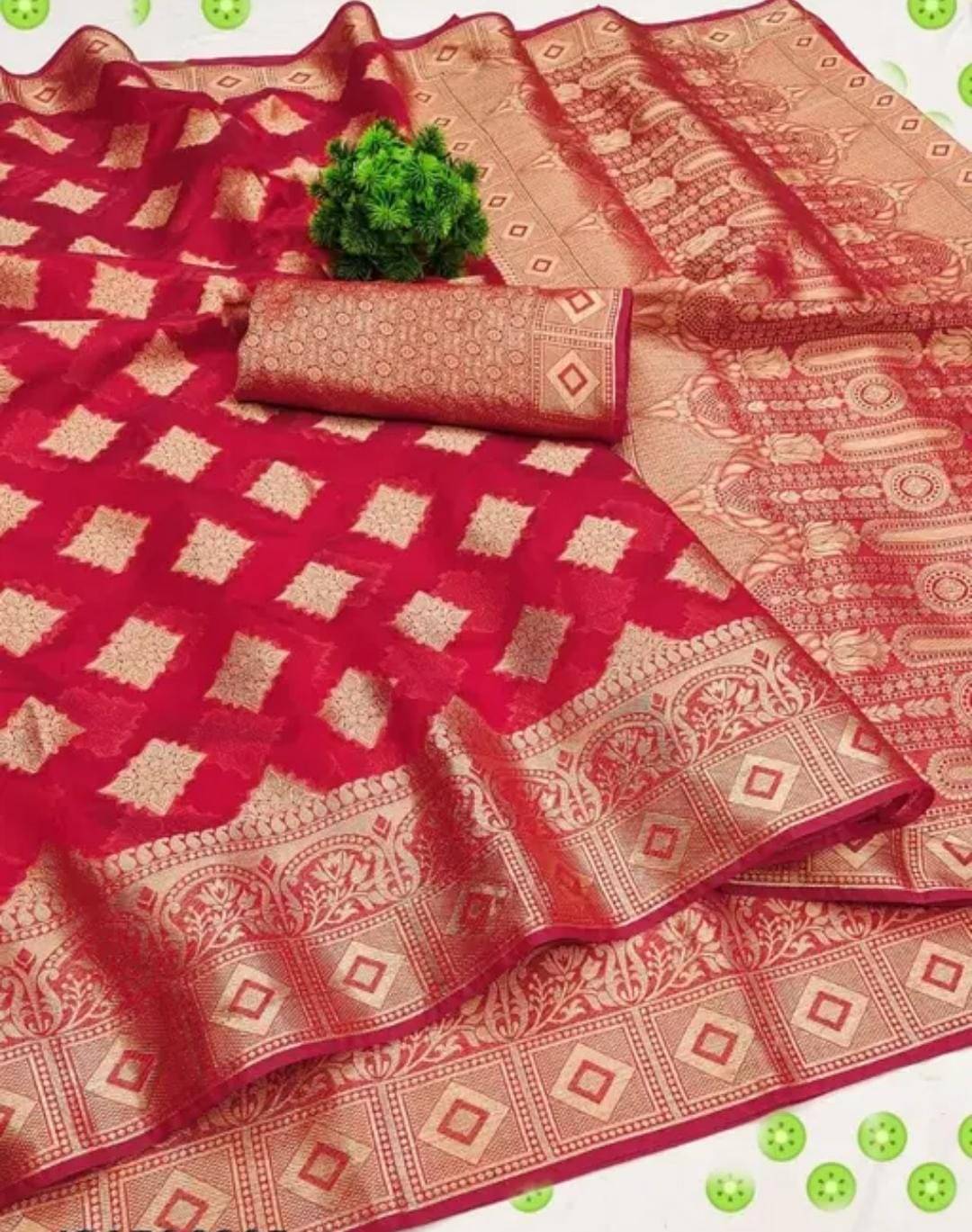 JIRA Organza Embellished Saree With Unstitched Blouse Piece ( Red ) JIRA Organza Embellished Saree With Unstitched Blouse Piece ( Red )
