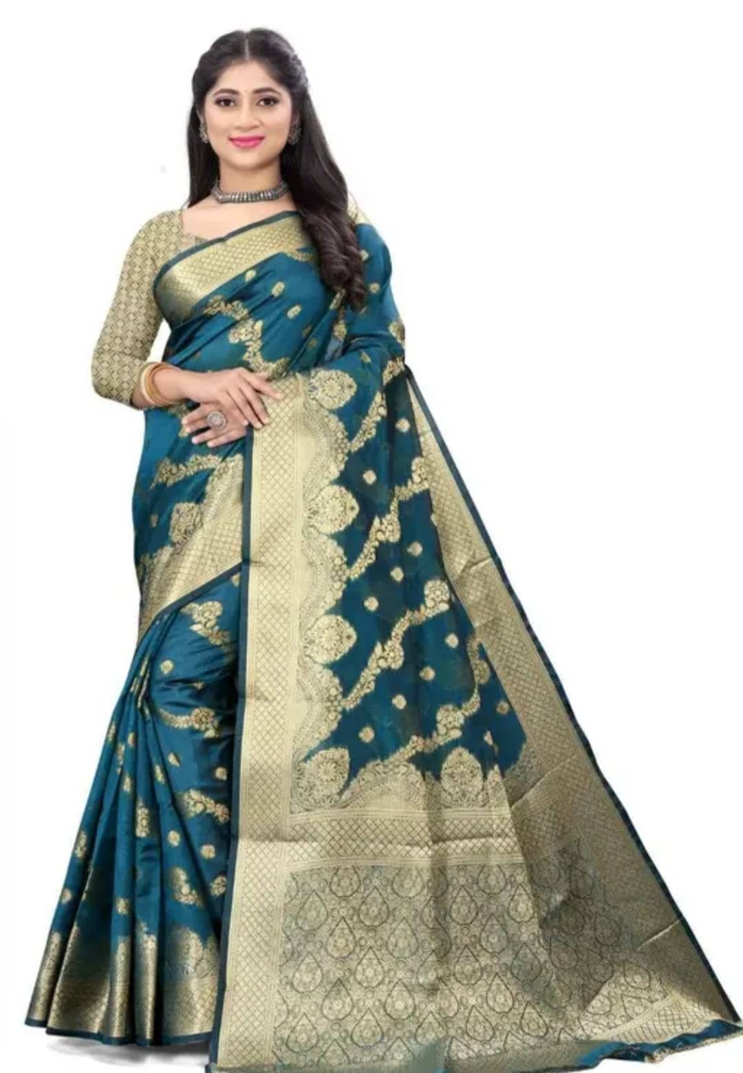     			JIRA Organza Embellished Saree With Unstitched Blouse Piece ( Teal )