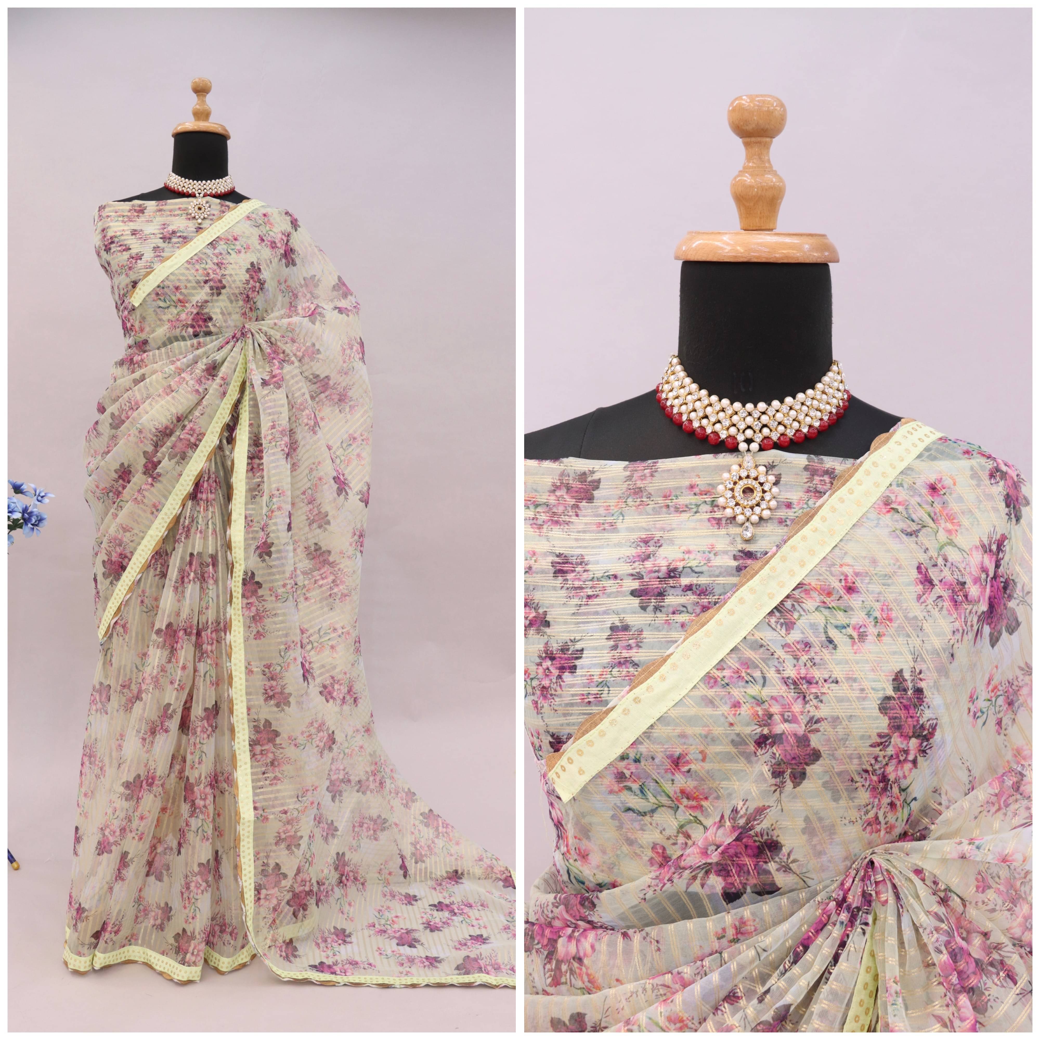 JIRA Organza Printed Saree With Unstitched Blouse Piece ( Mint Green ) JIRA Organza Printed Saree With Unstitched Blouse Piece ( Mint Green )