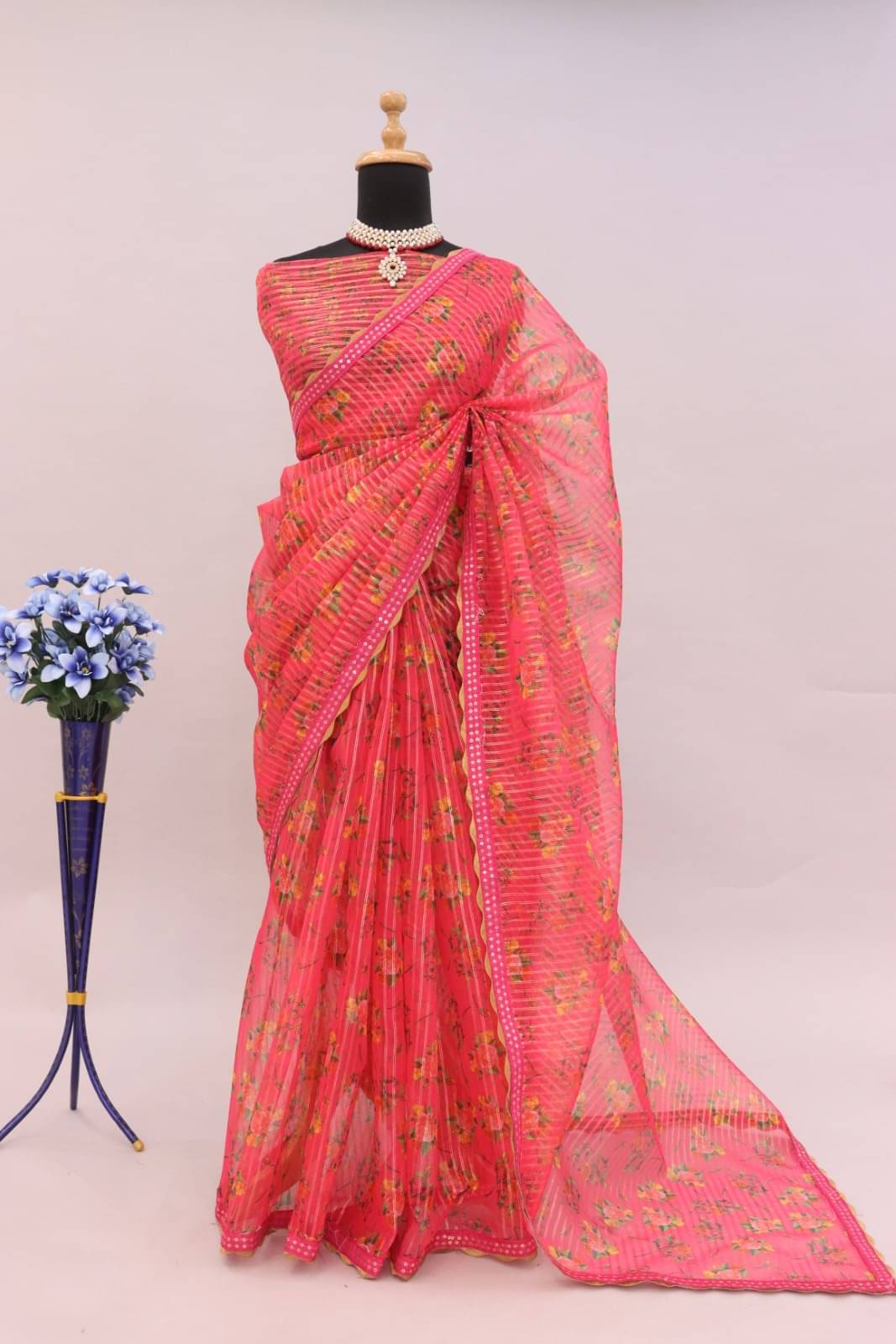     			JIRA Organza Printed Saree With Unstitched Blouse Piece ( Teal )