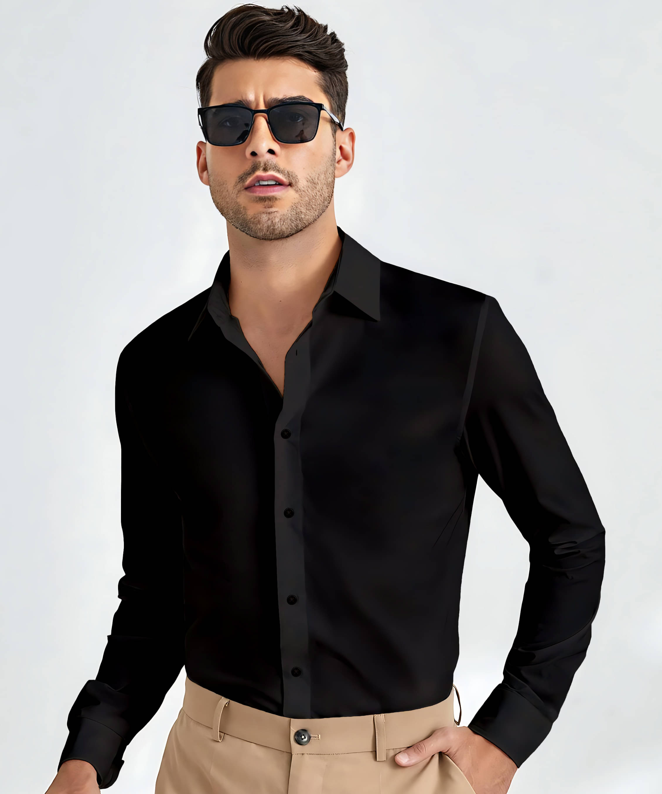     			KAKIDO Cotton Blend Regular Fit Full Sleeves Men's Formal Shirt - Black ( Pack of 1 )
