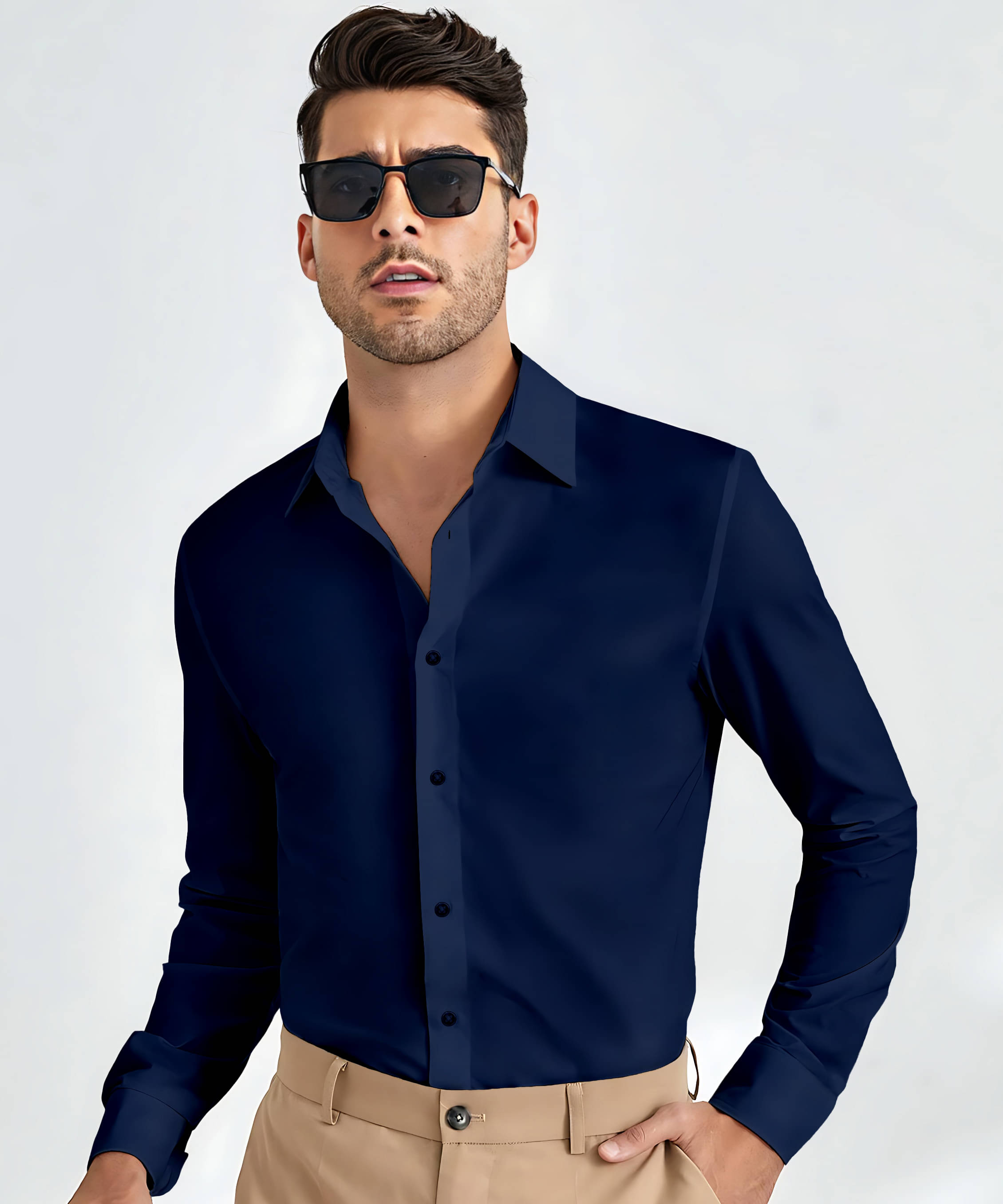 KAKIDO Cotton Blend Regular Fit Full Sleeves Men's Formal Shirt - Navy Blue ( Pack of 1 )     			KAKIDO Cotton Blend Regular Fit Full Sleeves Men's Formal Shirt - Navy Blue ( Pack of 1 )