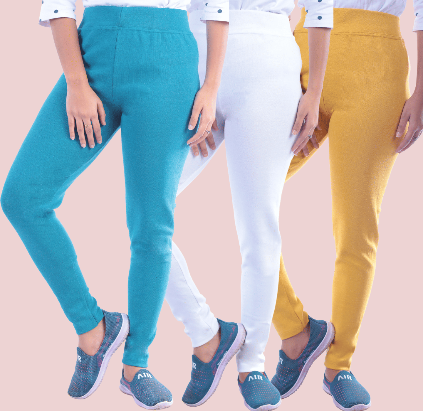     			KARARO - Cotton Blend Skinny Fit Sea Green Women's Jeggings ( Pack of 3 )