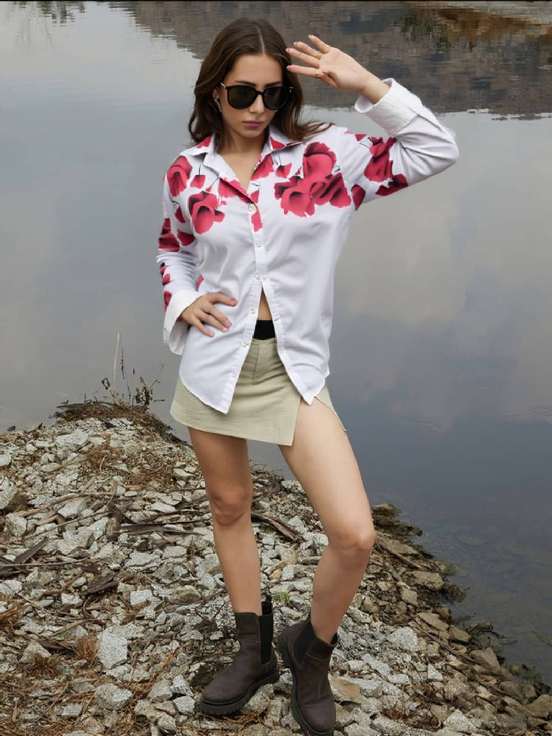 MAYKR Women Printed Cotton Shirt ( White )     			MAYKR Women Printed Cotton Shirt ( White )