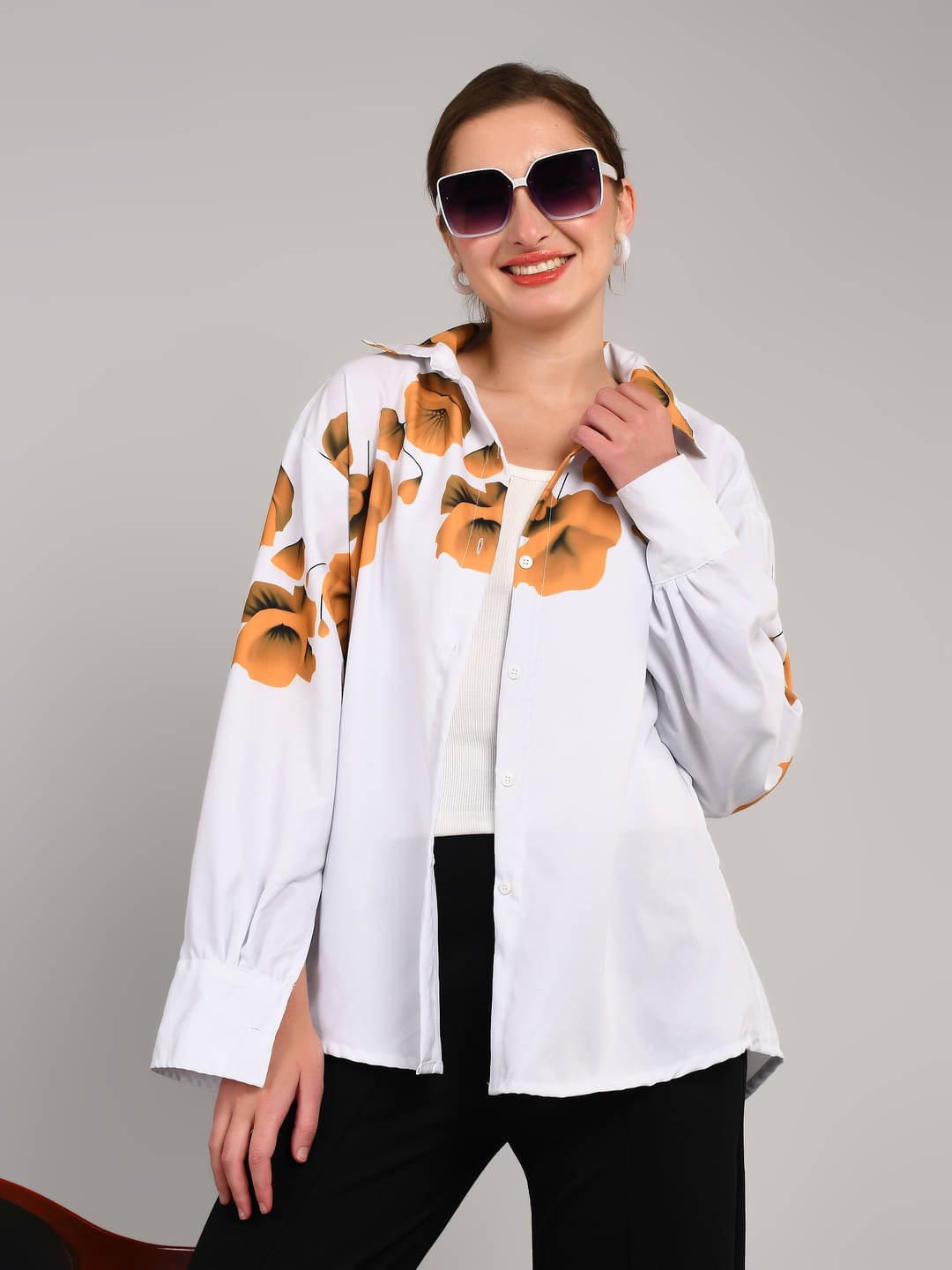 MAYKR Women Printed Cotton Shirt ( White )     			MAYKR Women Printed Cotton Shirt ( White )