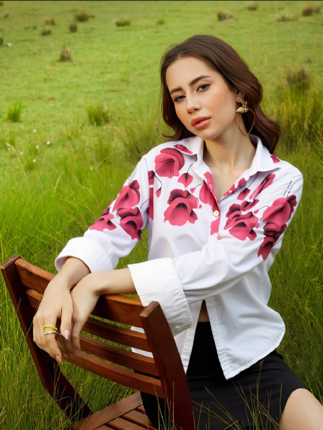     			MAYKR Women Printed Cotton Shirt ( White )
