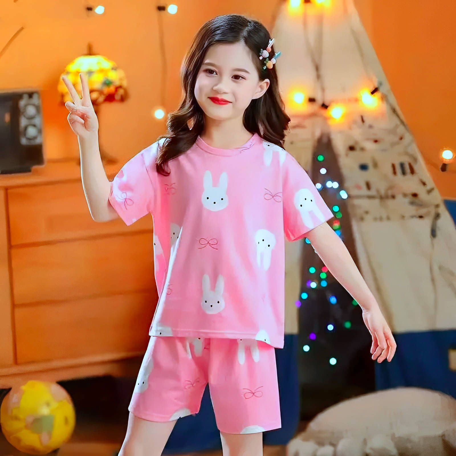     			MR TREND Pack of 1 Baby Girls Cotton Blend Nightsuit Set ( Pink )