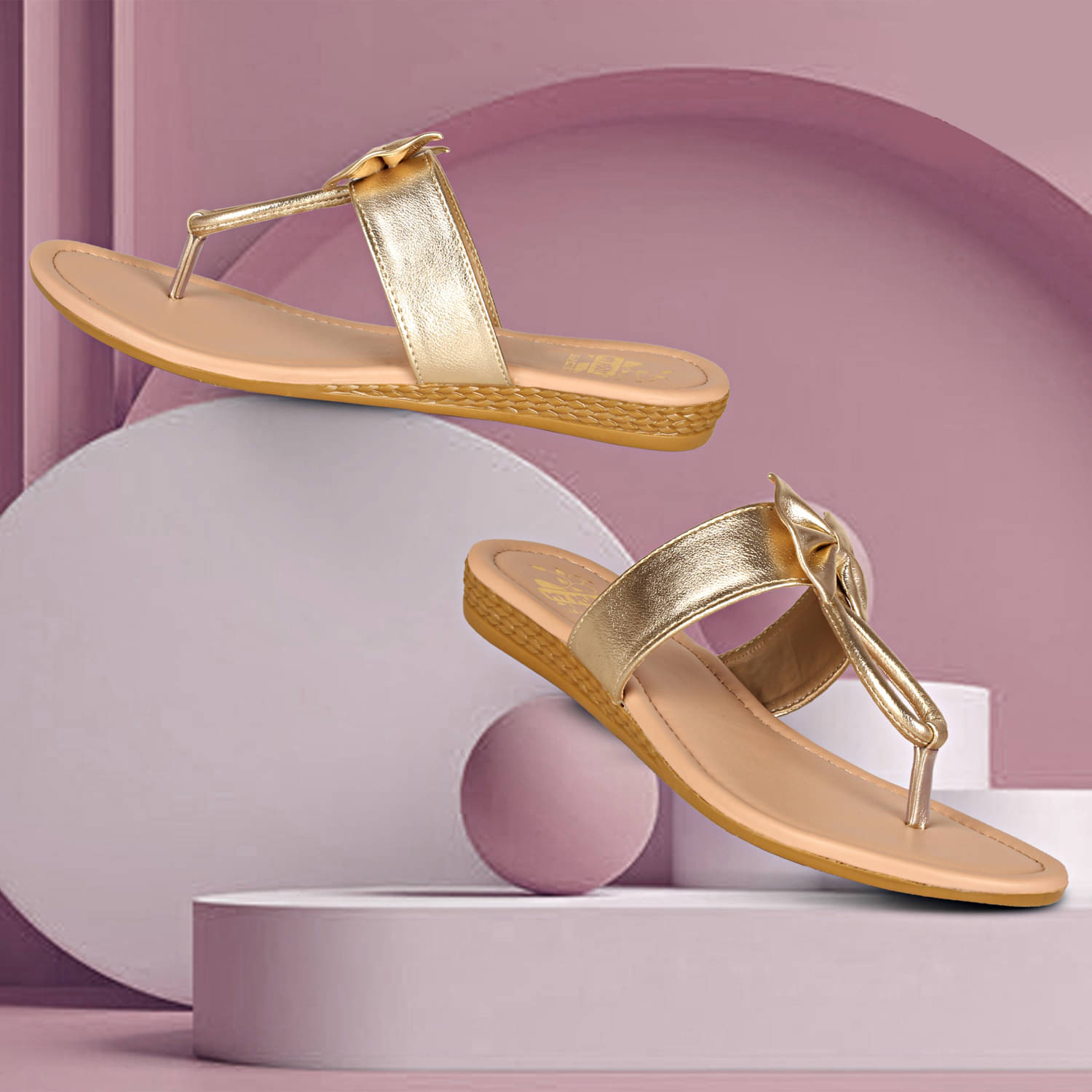     			MY FOOT MY STYLE MY WAY Gold Women's Flats