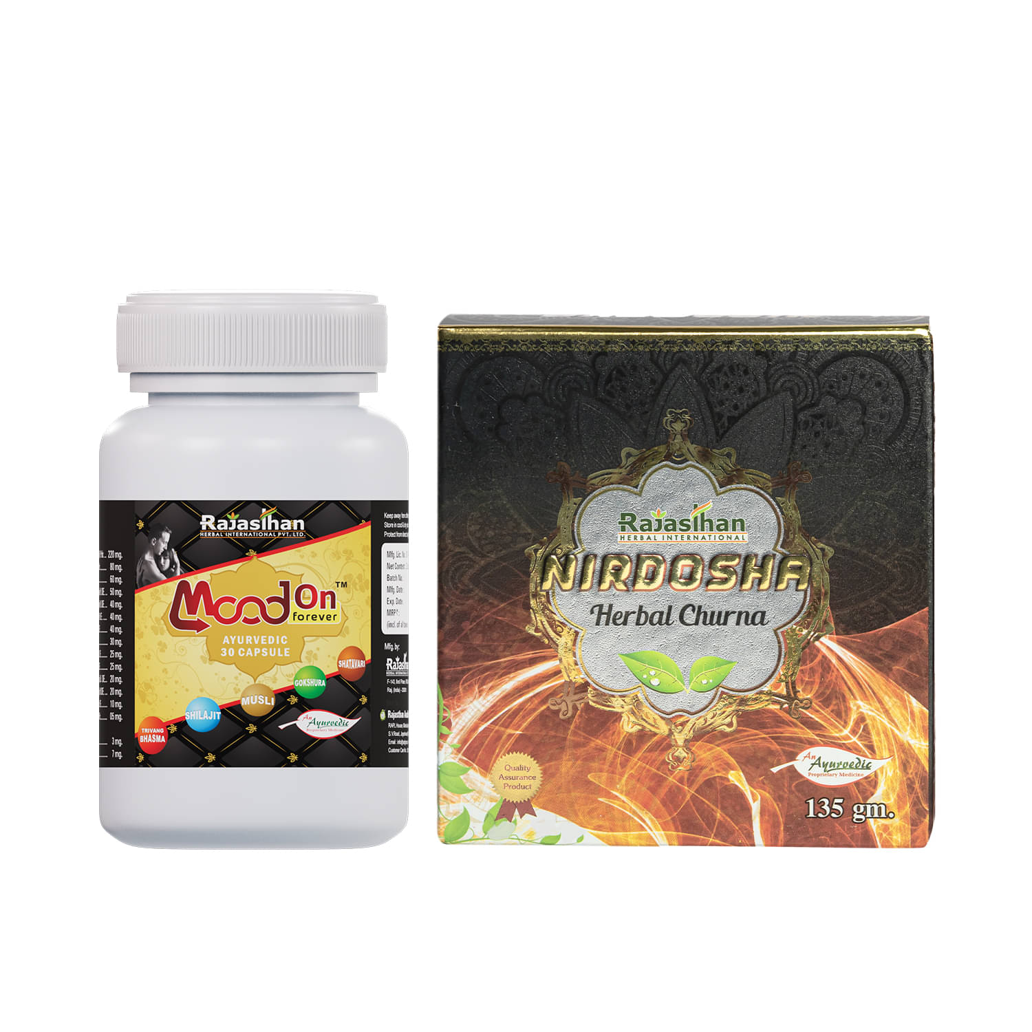     			Mood On Forever Capsules + Nirdosha Churna| Herbal Support for Stress, Tension & Anxiety Relief with Shatavari, Ashwagandha, etc. | Brain, Memory, Sleep, Mood Supplement – 30Caps + 135gm Powder(Combo Pack)