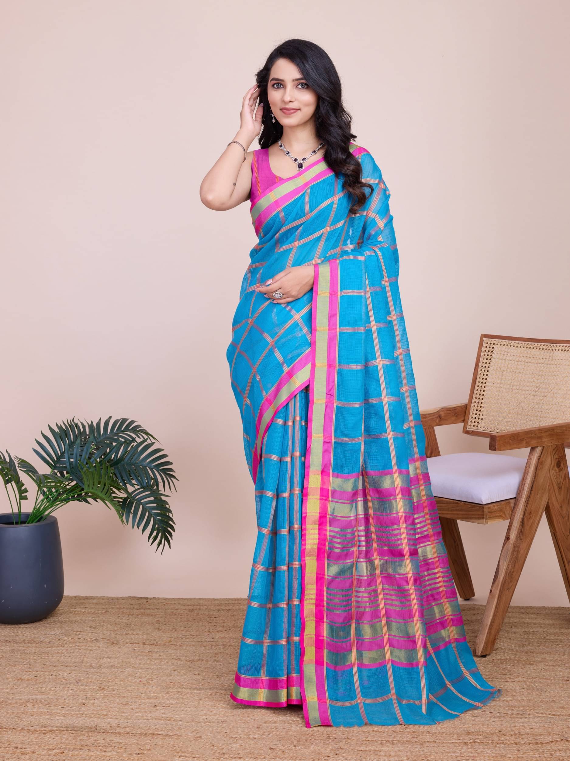 Nayanthara Trends Cotton Silk Checks Saree With Unstitched Blouse Piece ( Pink ) Nayanthara Trends Cotton Silk Checks Saree With Unstitched Blouse Piece ( Pink )