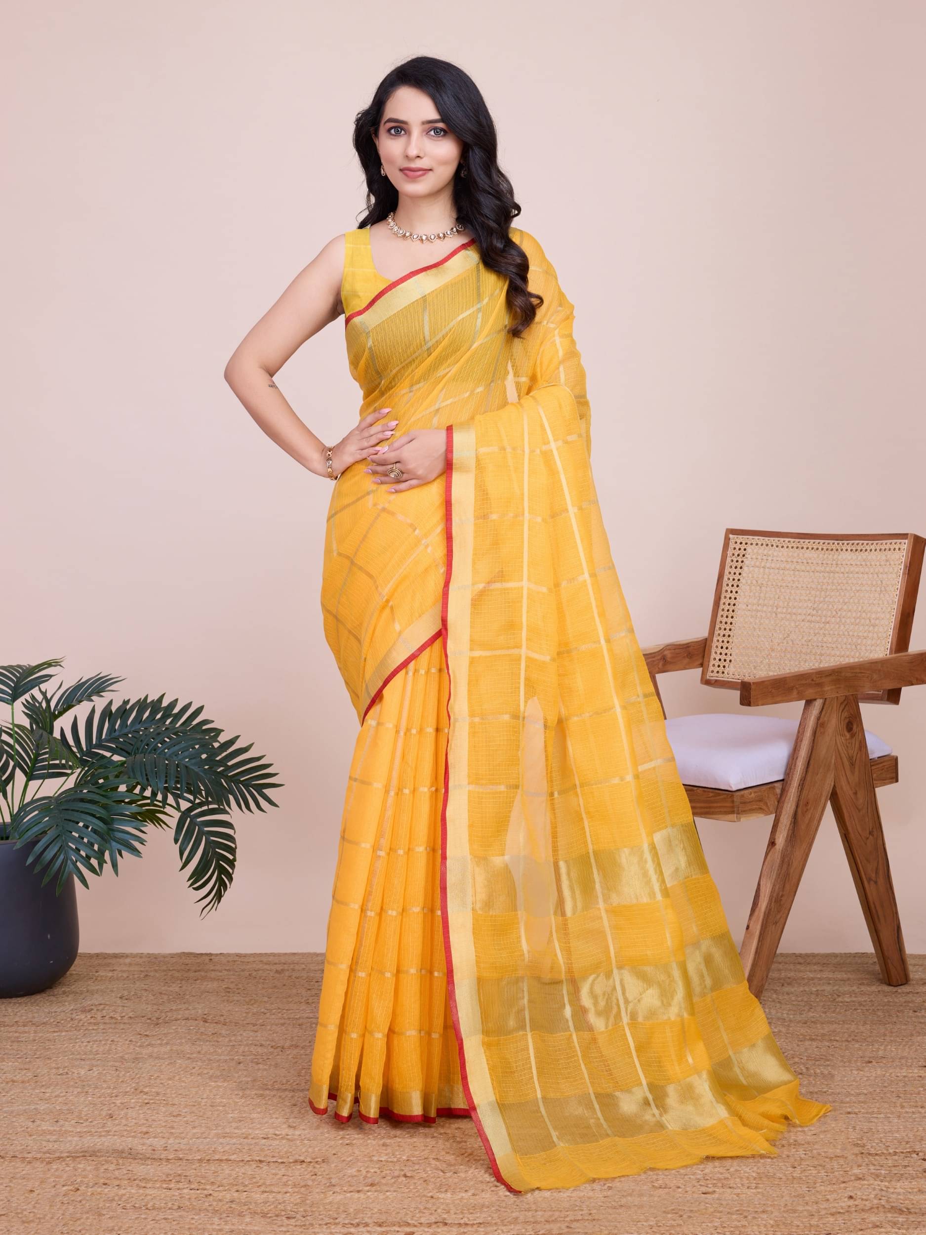 Nayanthara Trends Cotton Silk Checks Saree With Unstitched Blouse Piece ( Yellow ) Nayanthara Trends Cotton Silk Checks Saree With Unstitched Blouse Piece ( Yellow )