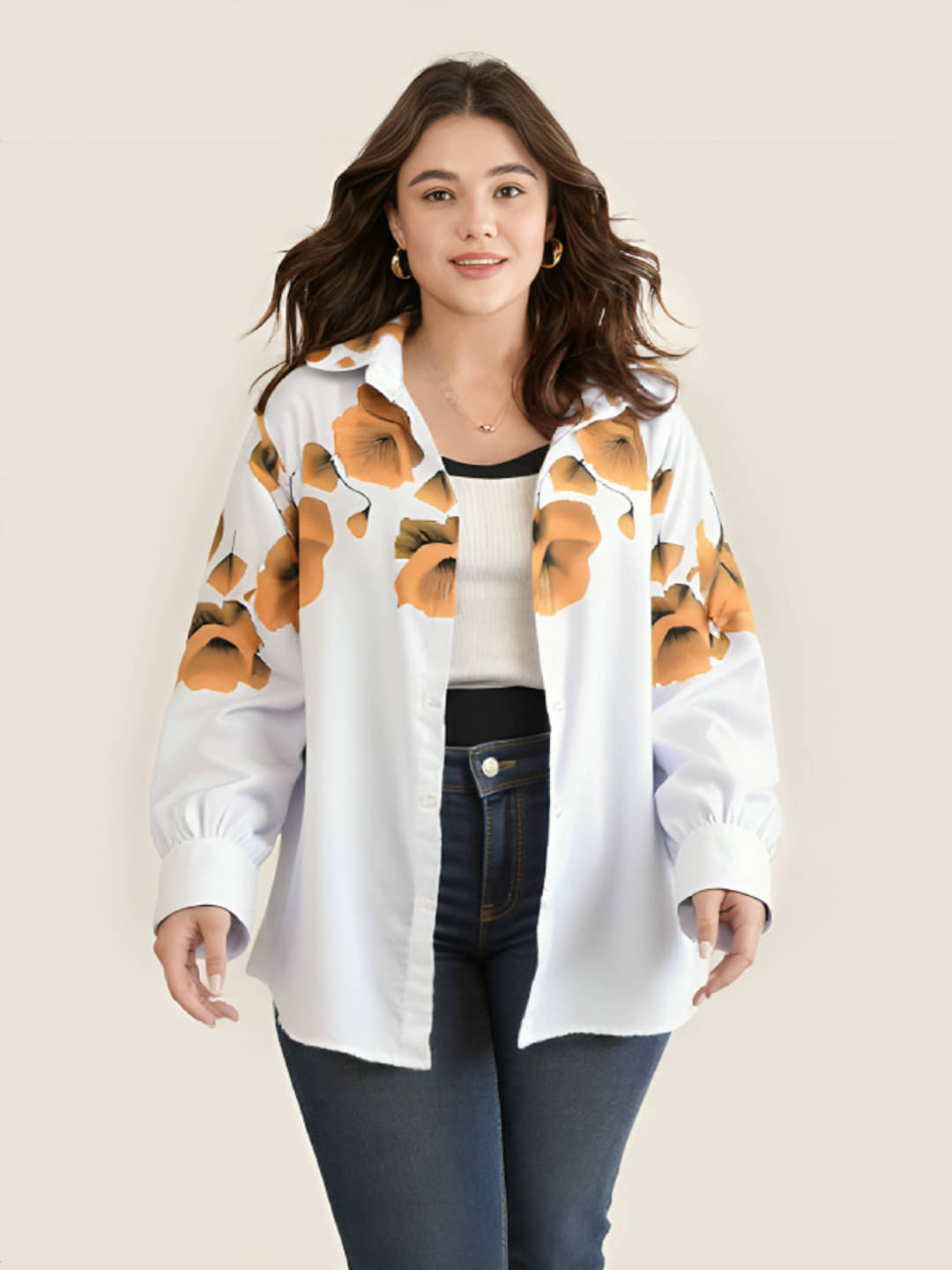 PLUS PARADISE Women Printed Cotton Shirt ( White )     			PLUS PARADISE Women Printed Cotton Shirt ( White )