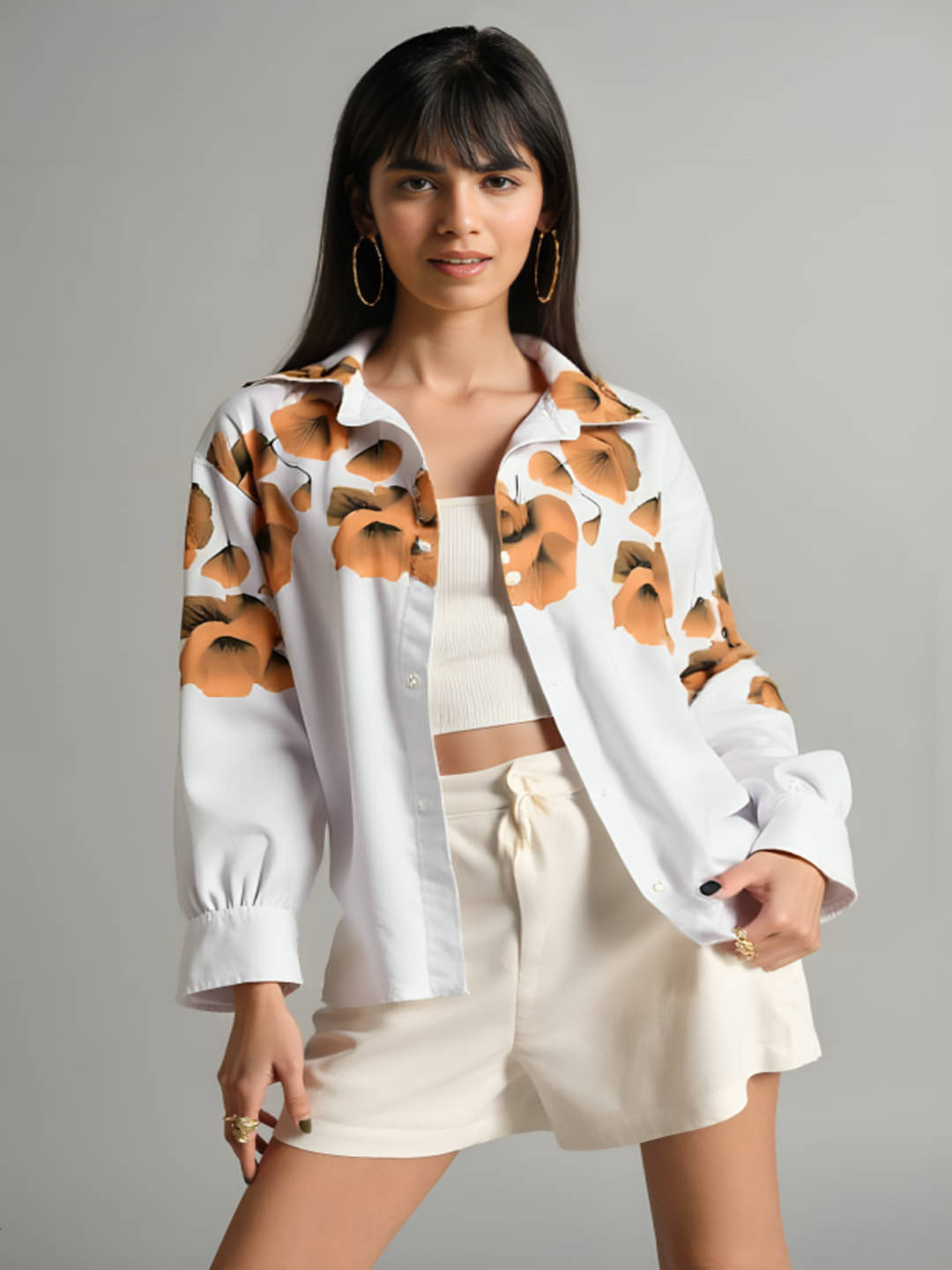     			PLUS PARADISE Women Printed Cotton Shirt ( White )