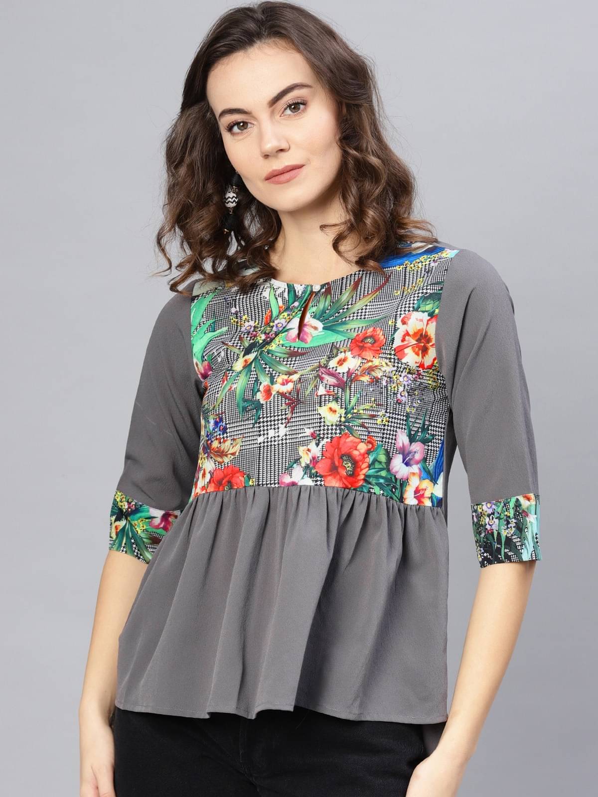    			Pannkh Women's Polyester Regular Top ( Grey )
