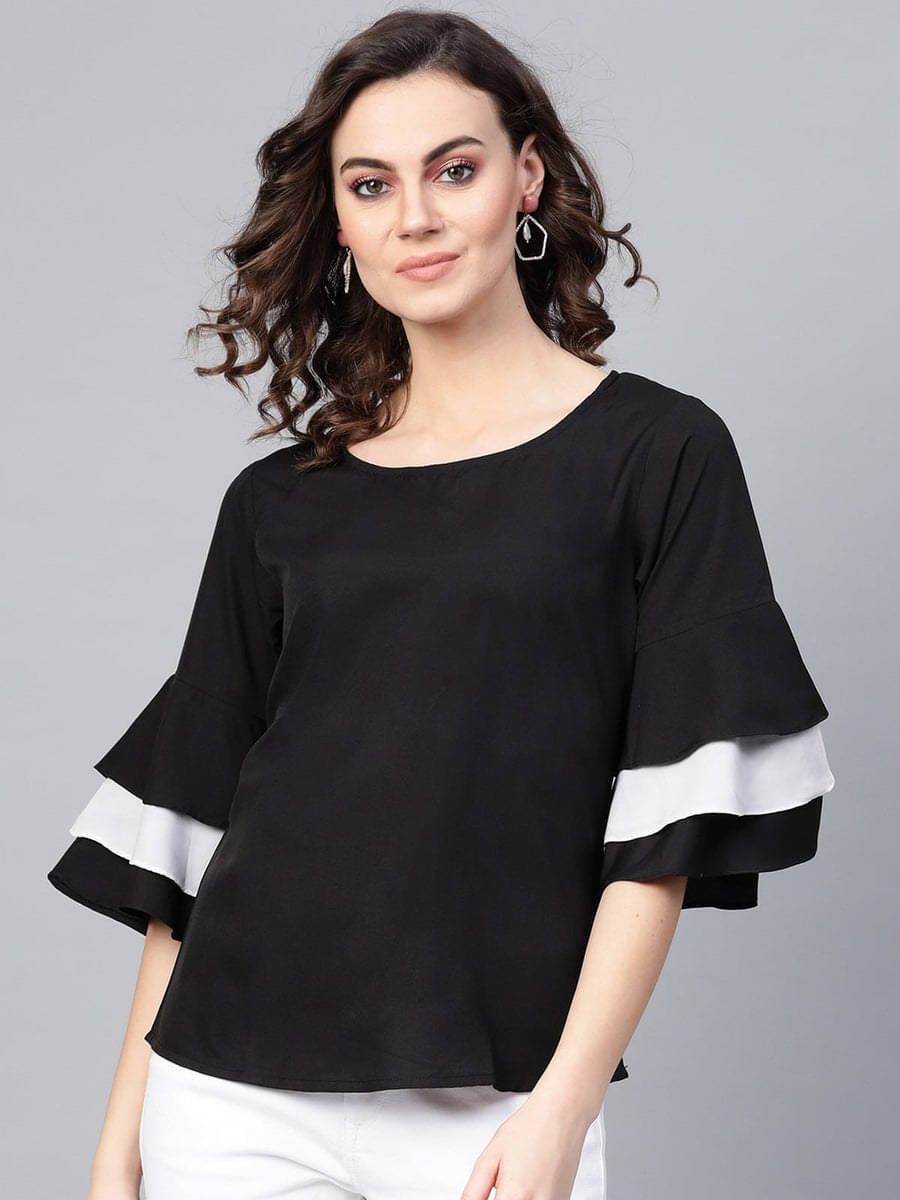 Pannkh Women's Polyester Regular Top ( Black ) Pannkh Women's Polyester Regular Top ( Black )