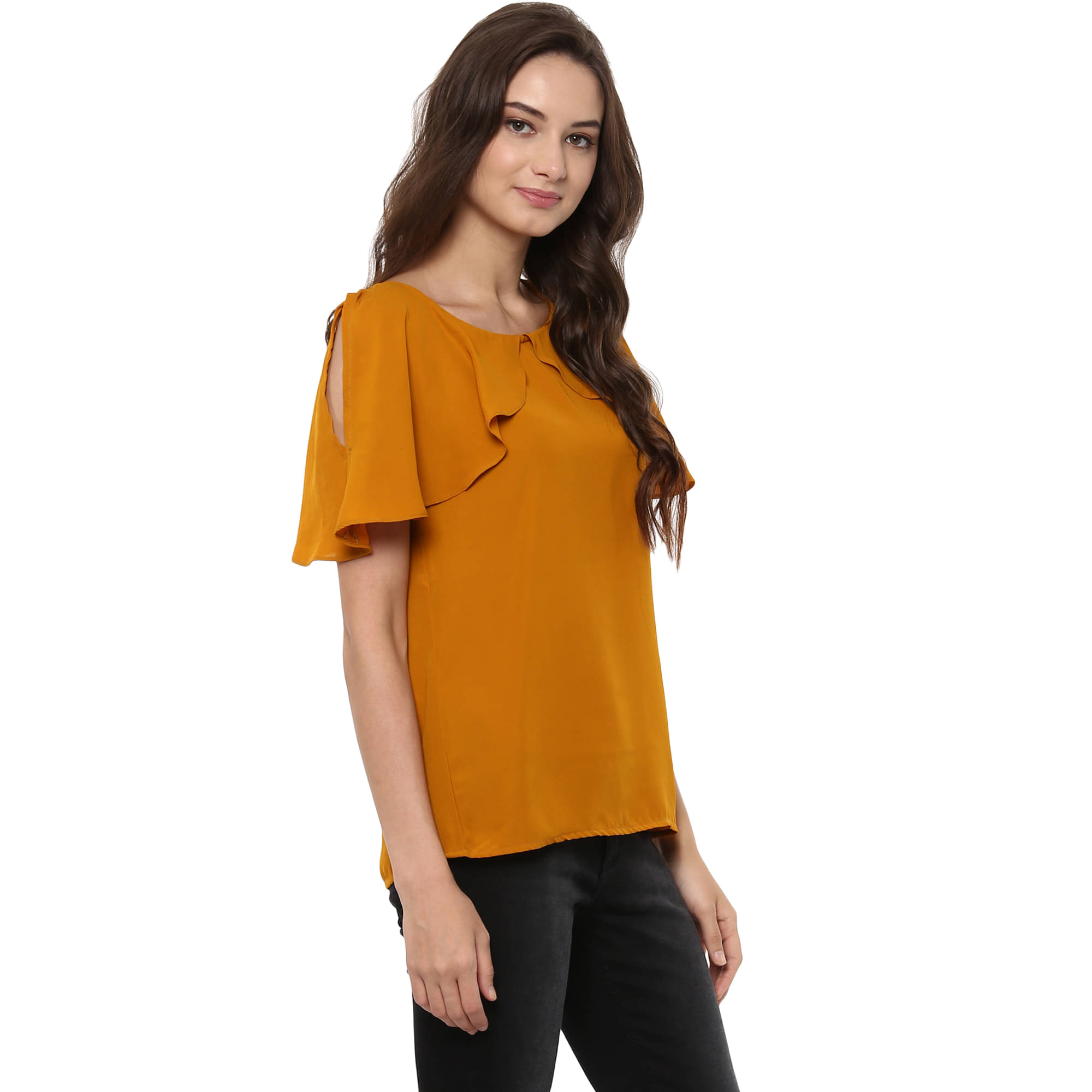 Pannkh Women's Polyester Regular Top ( Mustard )     			Pannkh Women's Polyester Regular Top ( Mustard )