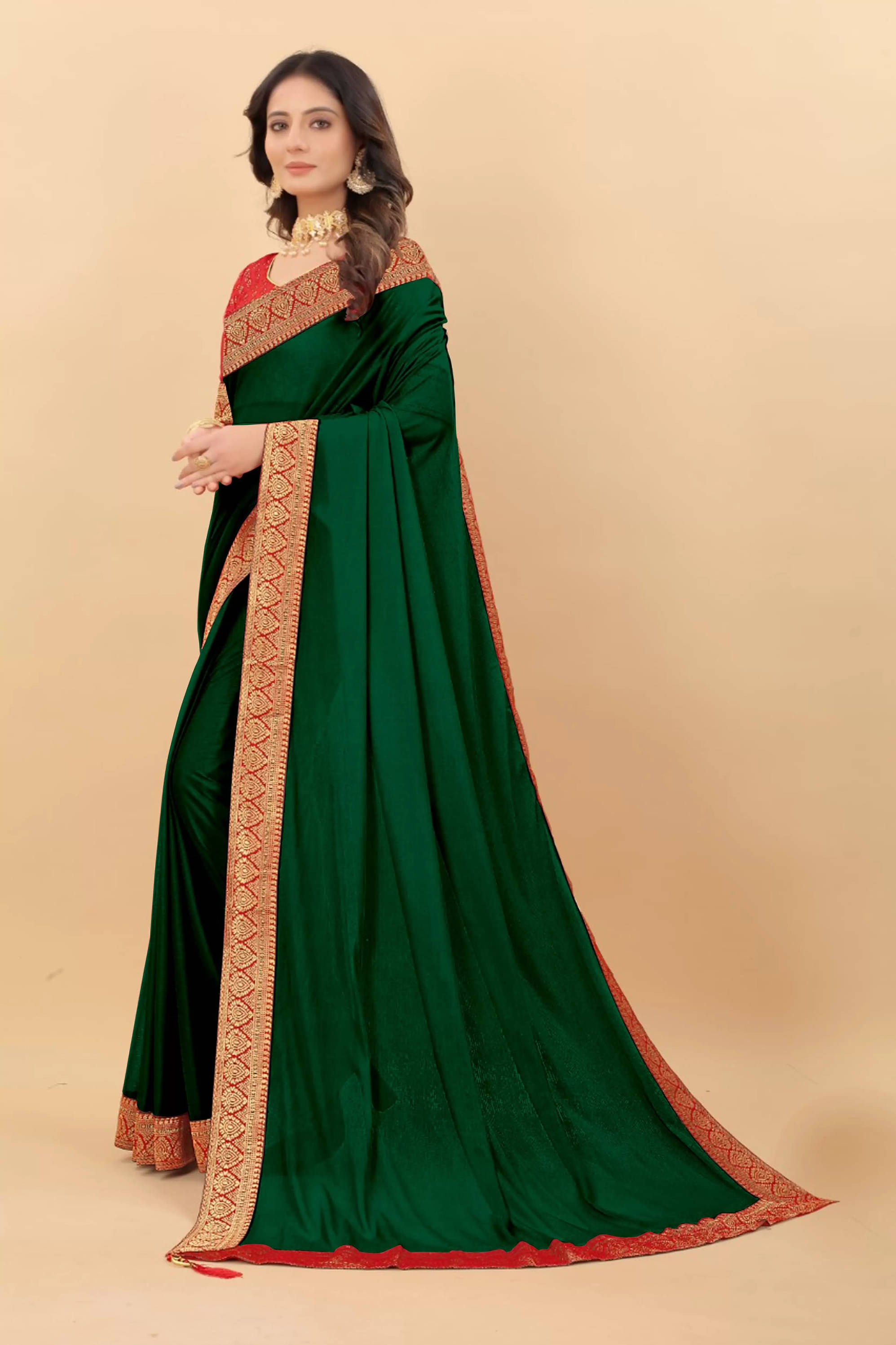     			Parmila Fashion Silk Embellished Saree With Unstitched Blouse Piece ( Green )