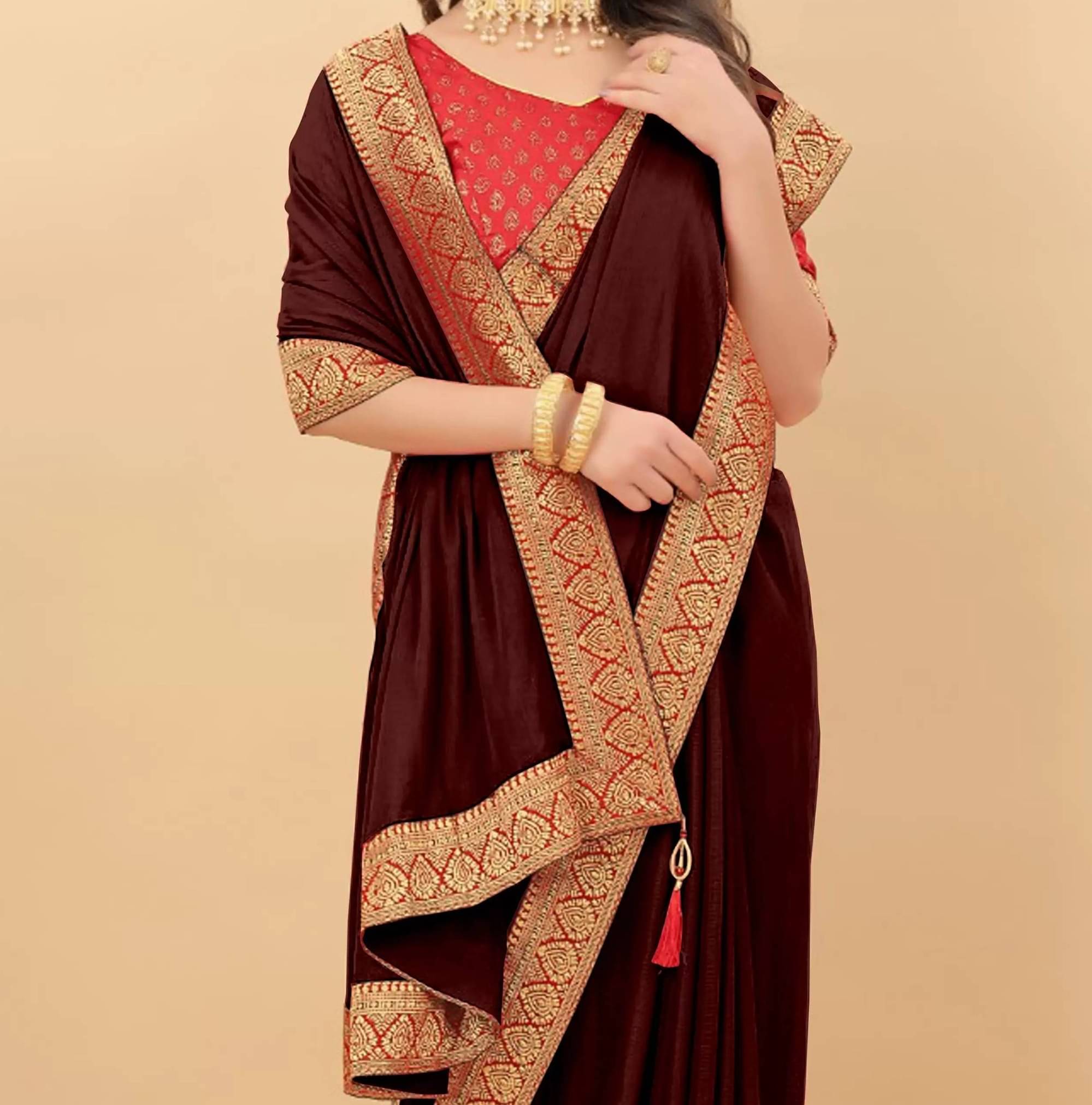 Parmila Fashion Silk Embellished Saree With Unstitched Blouse Piece ( Brown ) Parmila Fashion Silk Embellished Saree With Unstitched Blouse Piece ( Brown )