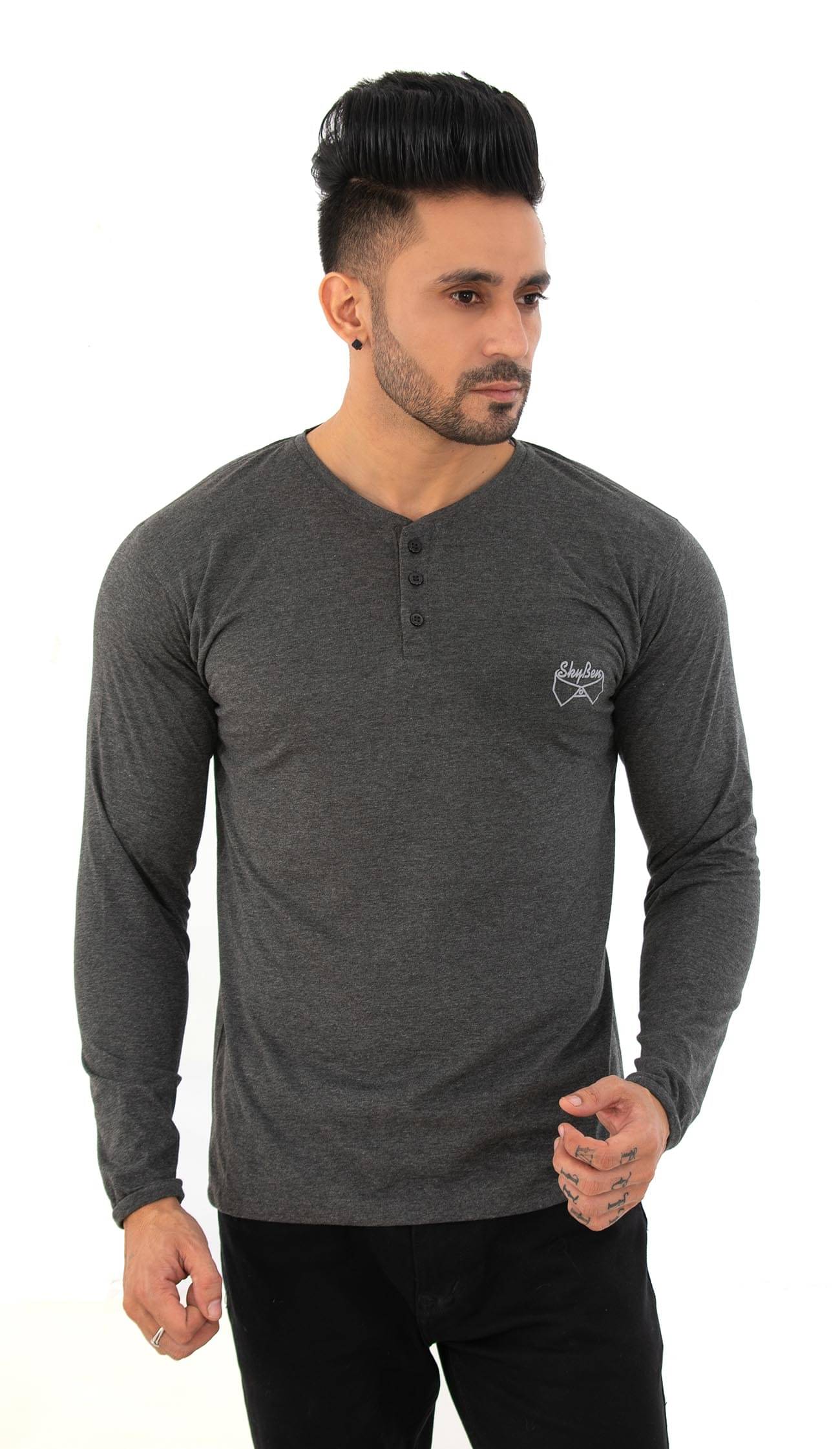 SKYBEN Men Cotton Blend Regular Fit Solid T-Shirt ( Melange Grey ) SKYBEN Men Cotton Blend Regular Fit Solid T-Shirt ( Melange Grey )