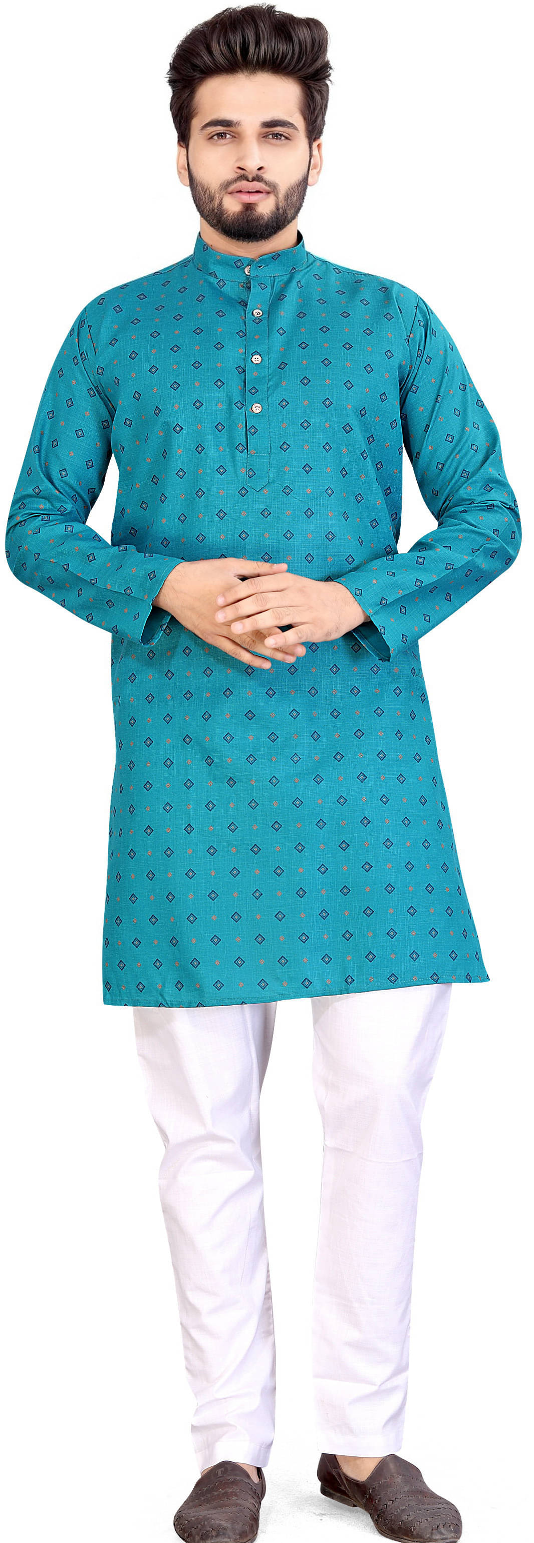 SOPANI Blue Cotton Blend Regular Fit Men's Kurta Pyjama Set ( Pack of 1 ) SOPANI Blue Cotton Blend Regular Fit Men's Kurta Pyjama Set ( Pack of 1 )