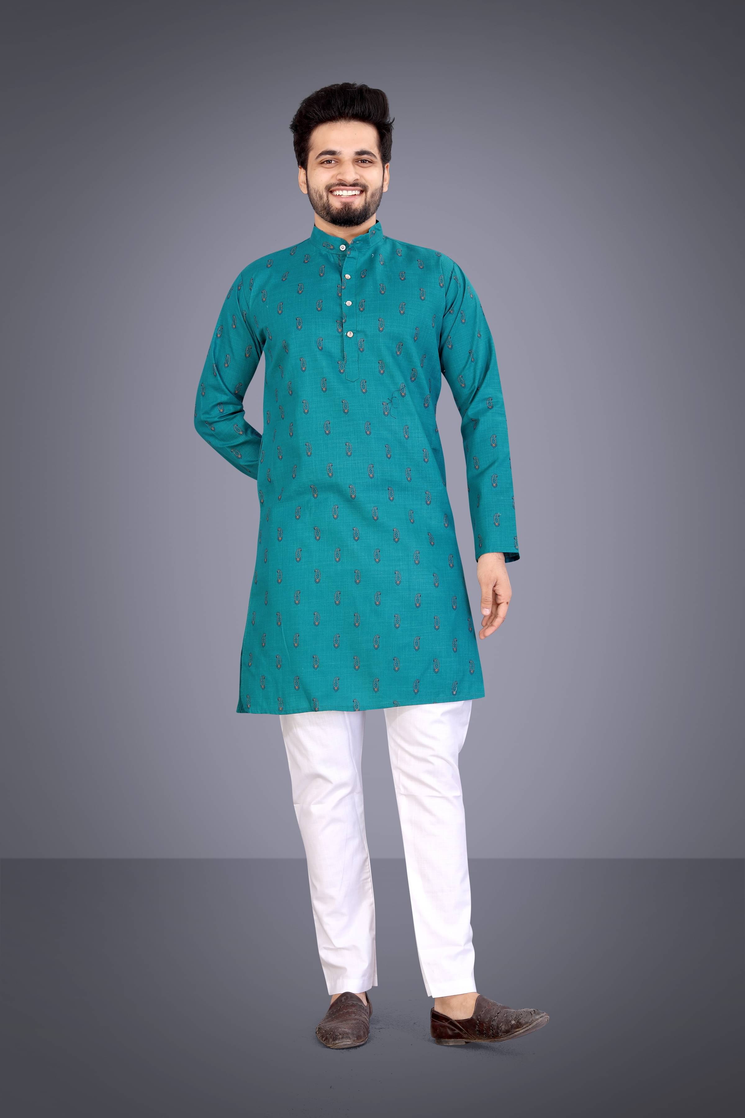     			SOPANI Green Cotton Blend Regular Fit Men's Kurta Pyjama Set ( Pack of 1 )