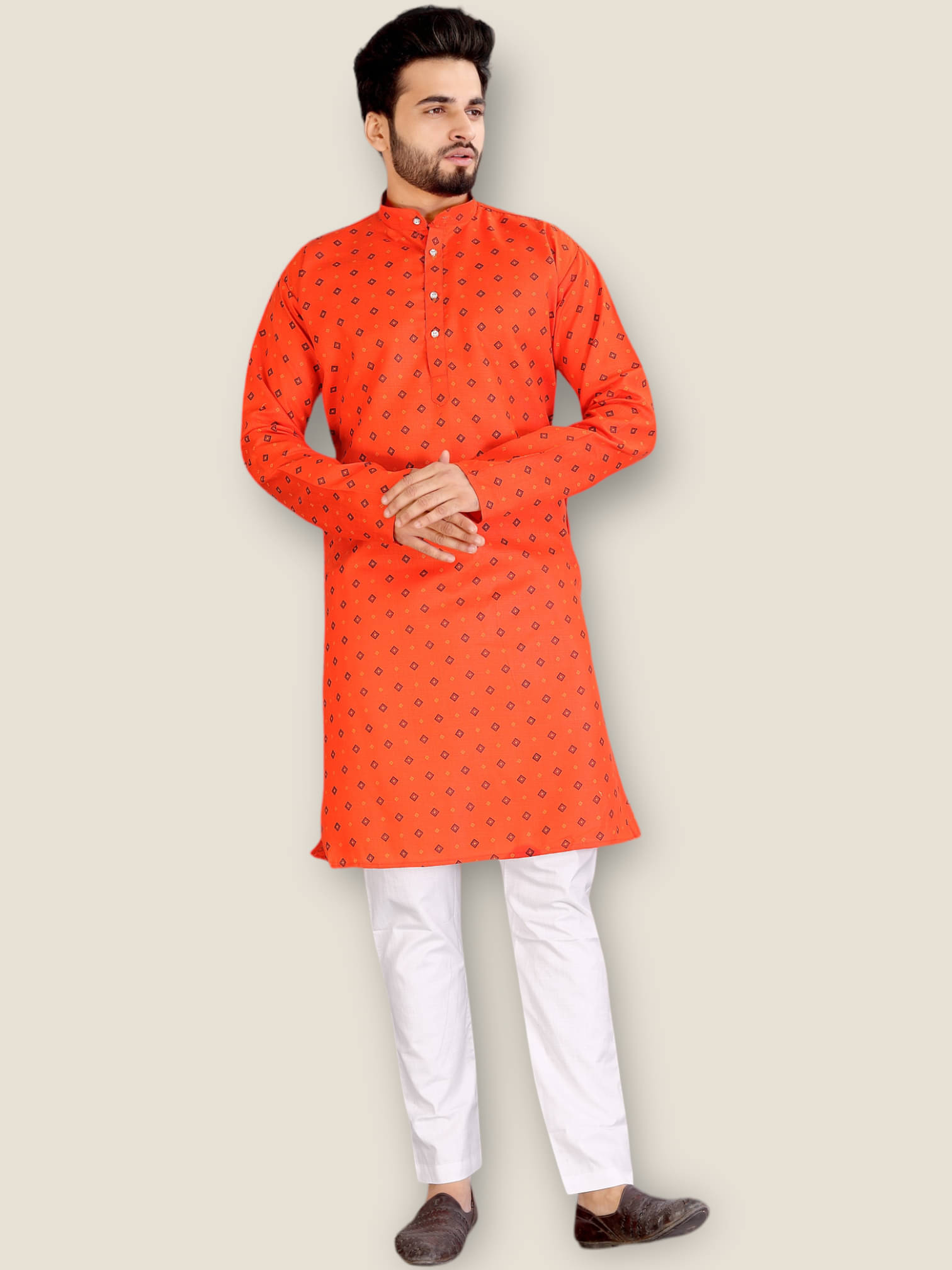 SOPANI Orange Cotton Blend Regular Fit Men's Kurta Pyjama Set ( Pack of 1 ) SOPANI Orange Cotton Blend Regular Fit Men's Kurta Pyjama Set ( Pack of 1 )