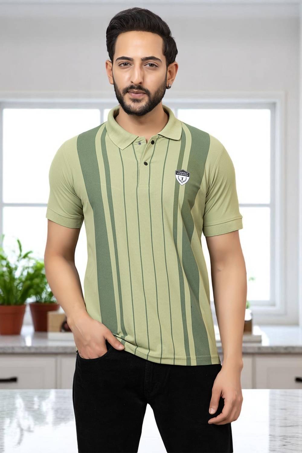     			TOROLY Men Cotton Blend Regular Fit Colorblock T-Shirt ( Lime Green )
