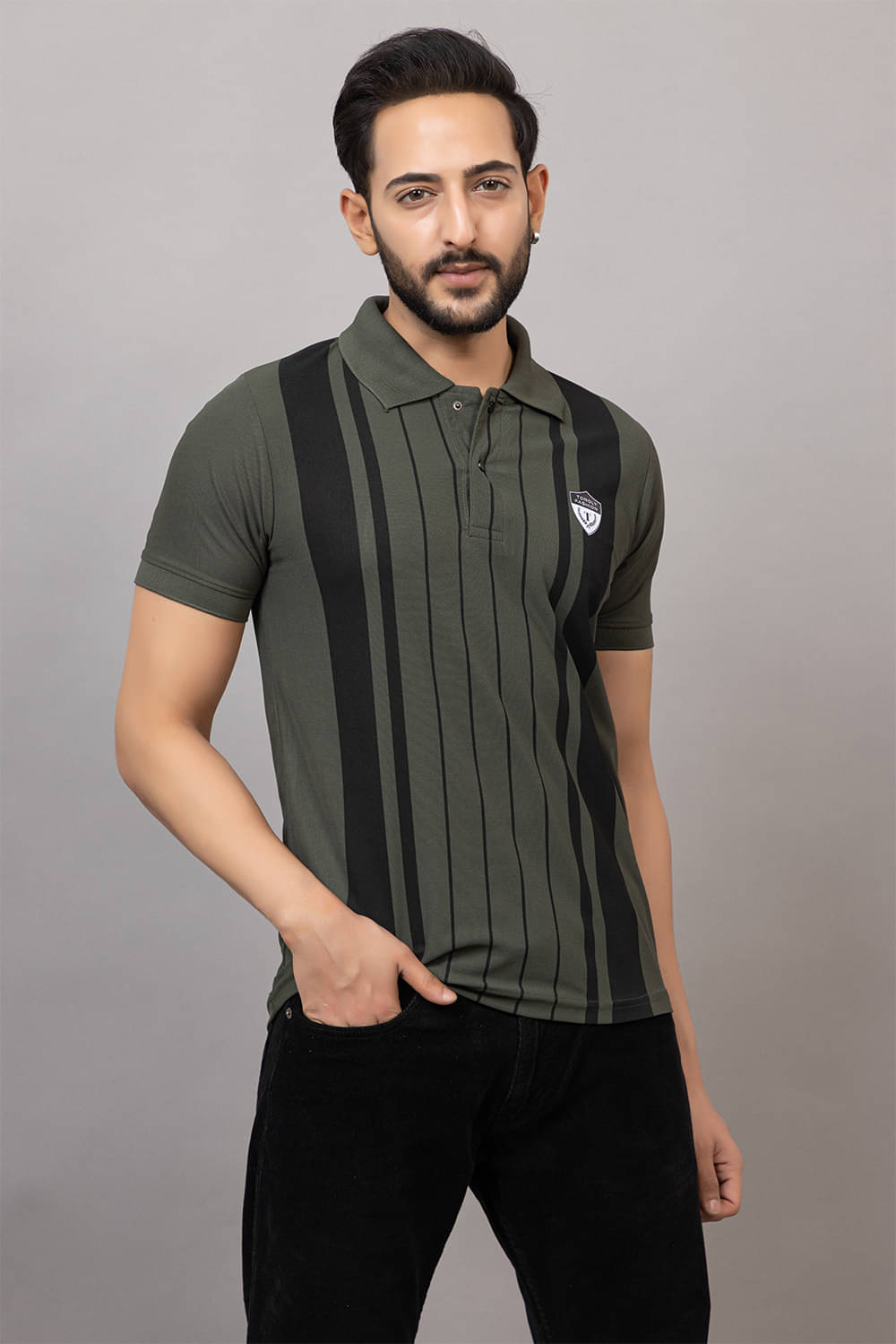     			TOROLY Men Cotton Blend Regular Fit Colorblock T-Shirt ( Olive )