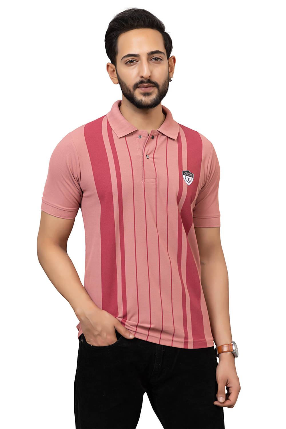     			TOROLY Men Cotton Blend Regular Fit Colorblock T-Shirt ( Rose Gold )